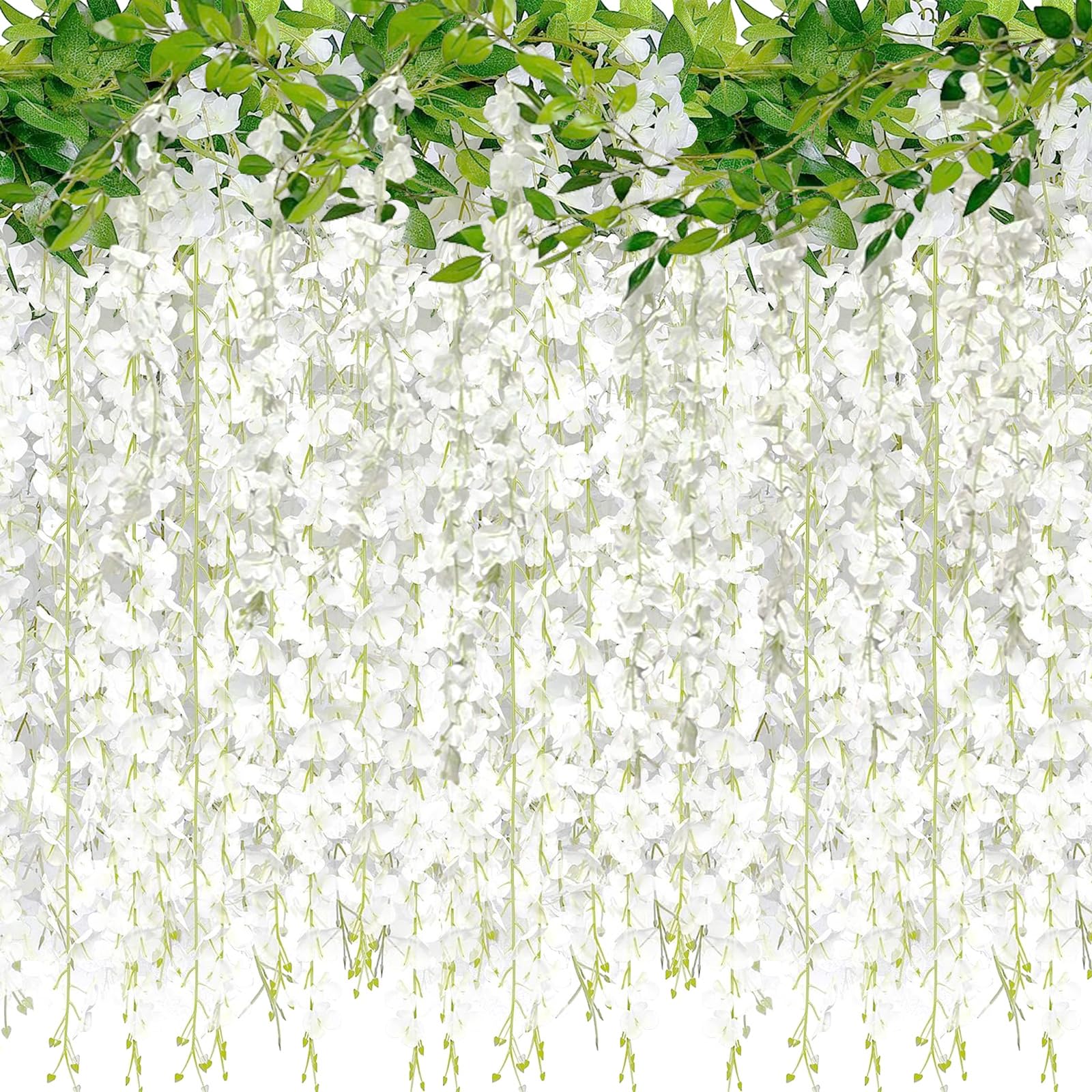 CECOMBINE 4 Pack 26Ft Wisteria Artificial Flowers, White Wisteria Hanging Vines With 40 Branches, Faux Silk Flower Garland for Wedding Decorations, Garden, Home & Party Decor