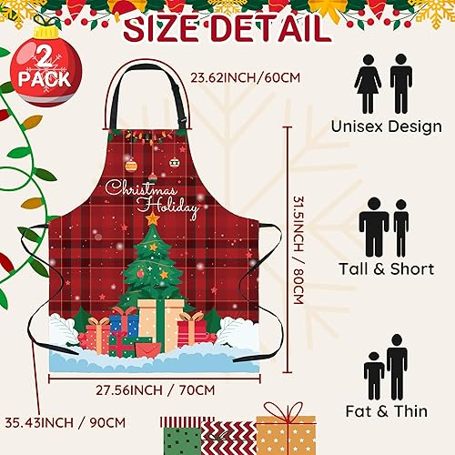 Miniatura 4 de Paquete de 2 divertidos delantales de cocina de Navidad para mujeres y hombres, delantales de chef ajustables para cocinar, delantales impermeables