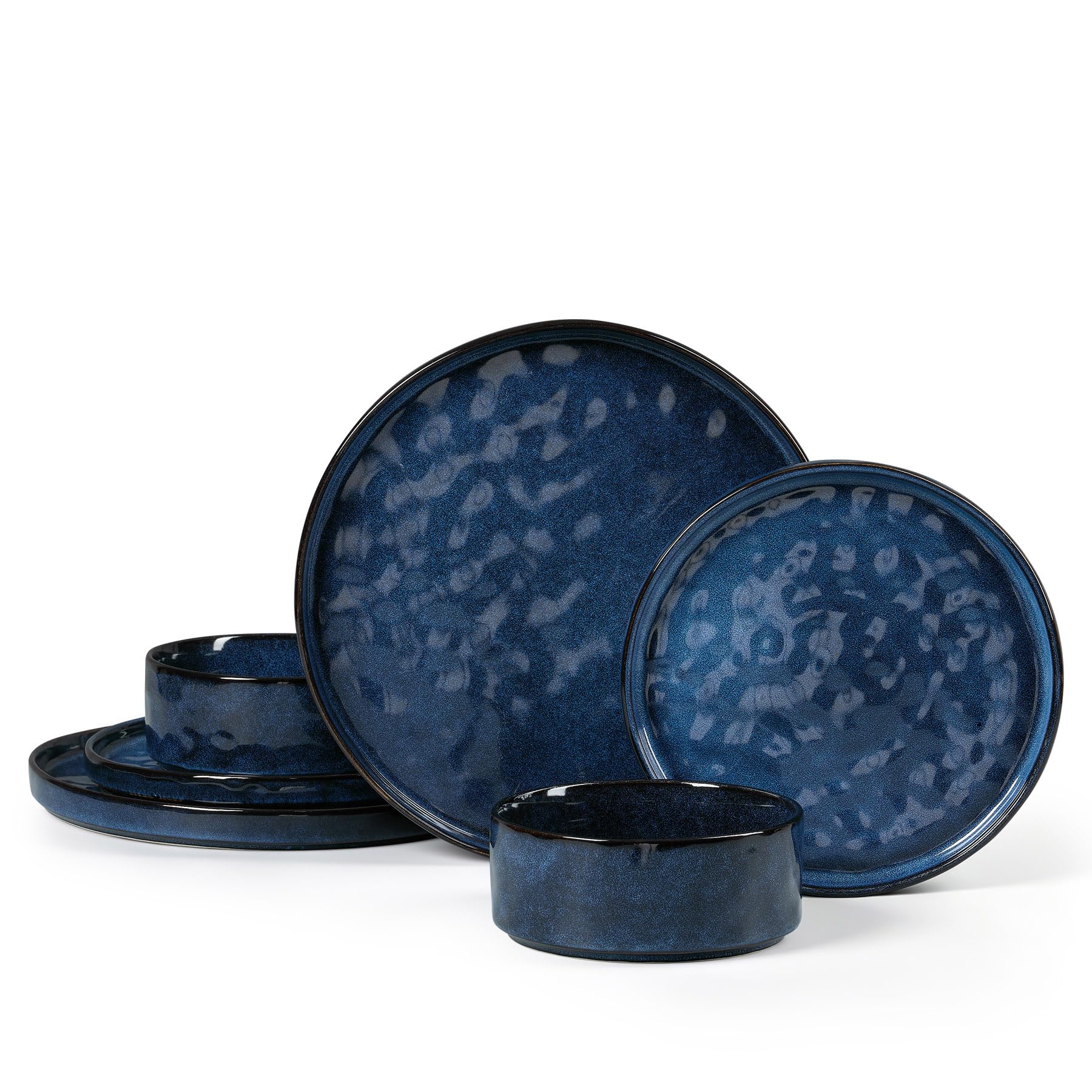 HaWare 6 Pcs Dinner Set, Stoneware Plates and Bowls, Deep Sea Blue