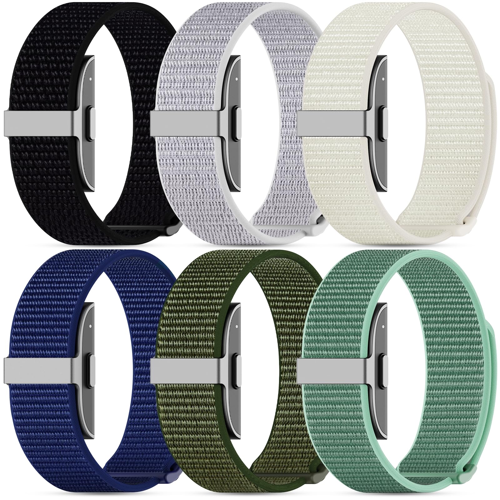 Compatible with Hume Band Replacement Strap 1.0 Nylon Loop Sport Wristband | Soft Breathable Adjustable Wrist Bands for Hume Health Band Replacement Straps 1.0 for Women Men Fits Workouts Sleeping Daily Black+SeaShell+Starlight+NavyBlue+ArmyGreen+Green