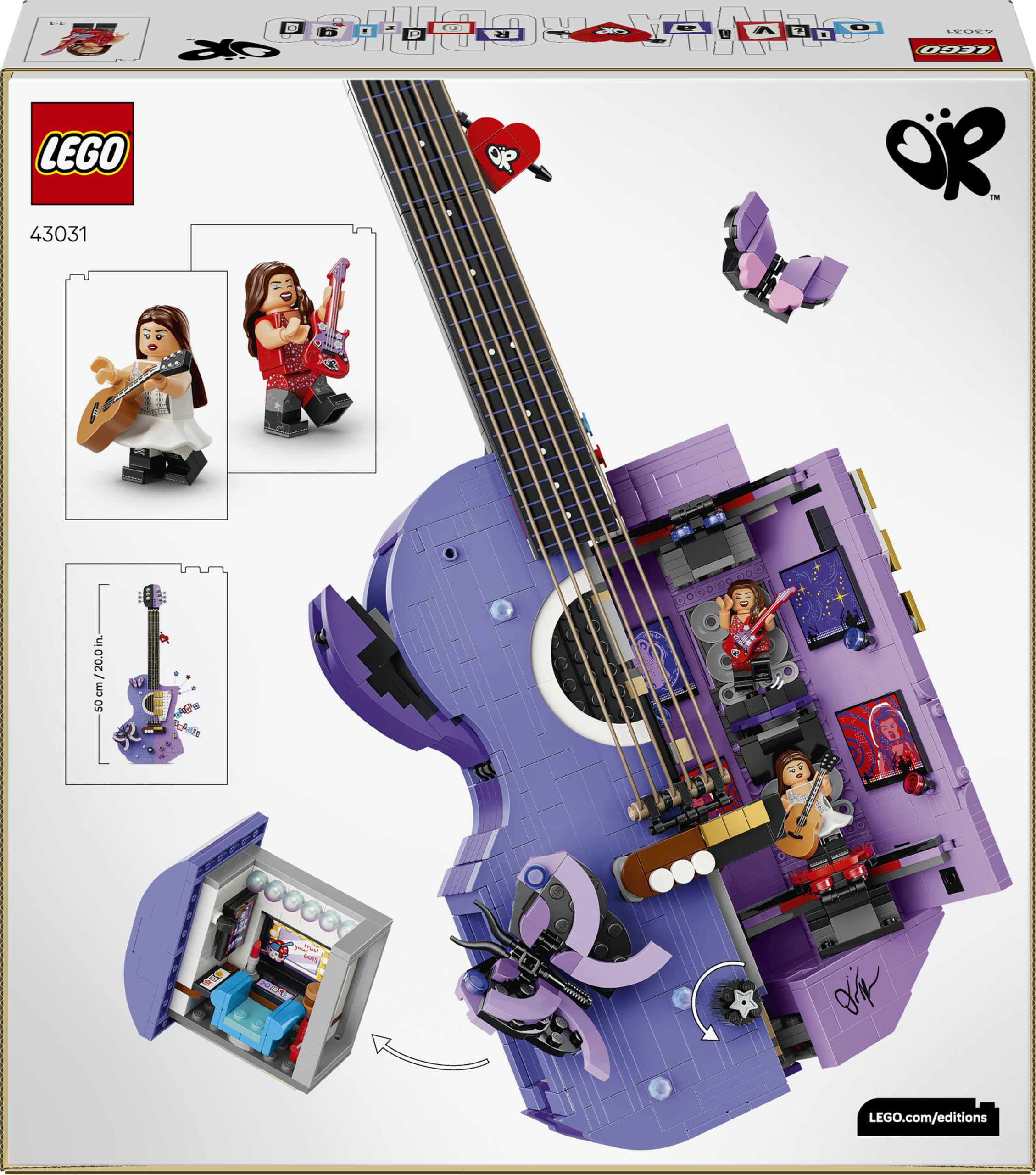 LEGO Editions Olivia Rodrigos Gitarre - 3D Modellbau mit 2 Minifiguren, Sternen & Schmetterlingen - Zimmer Deko - Musik Geschenk für Mädchen, Jungen ab 14 Jahren und Teenager Fans - 43031