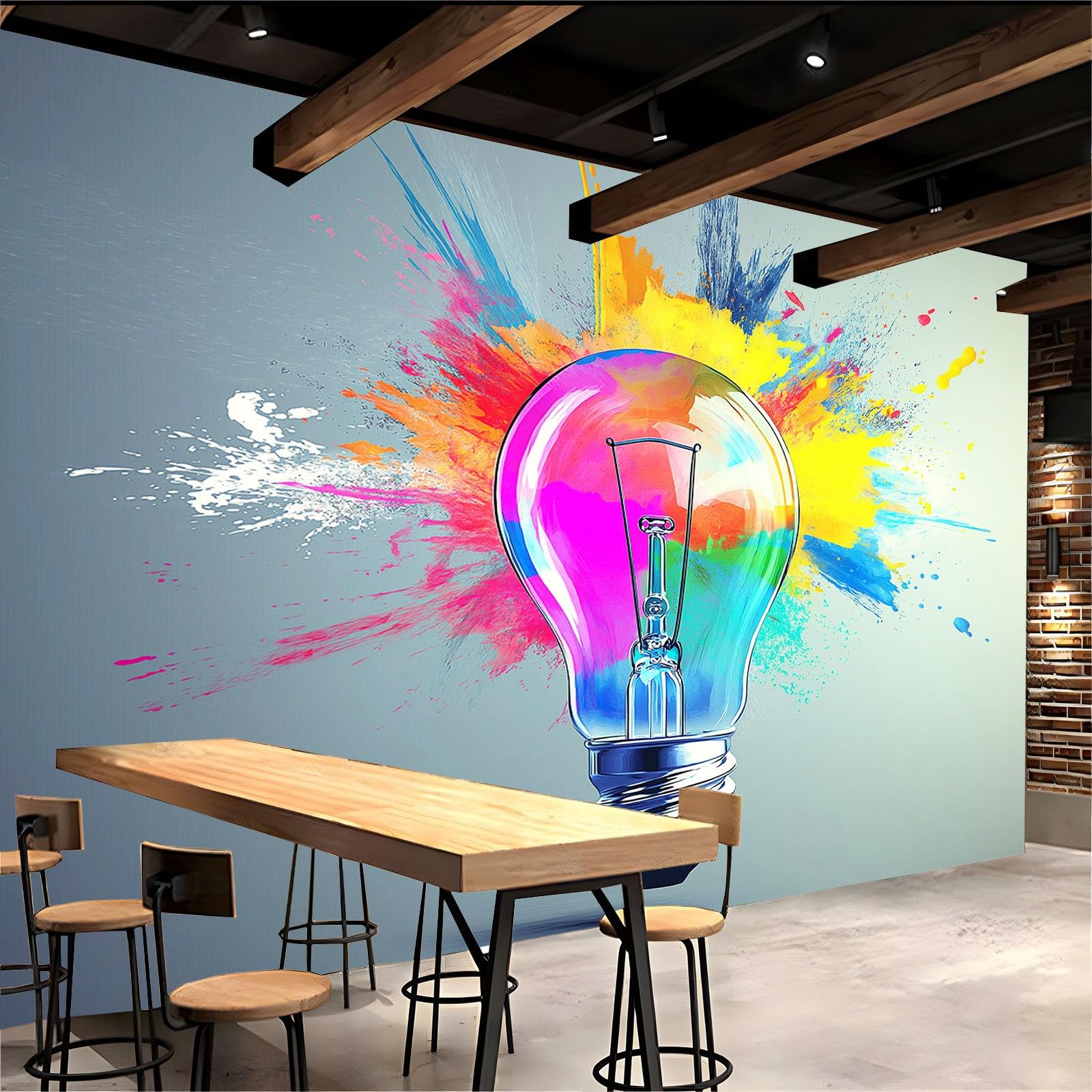 Tapety murale, graffiti, farba, żarówka, 400 x 280 cm, sztuka nowoczesna, plakat HD, mural 3D, fototapeta, salon, sypialnia, dom, biuro, tło, dekoracja ścienna