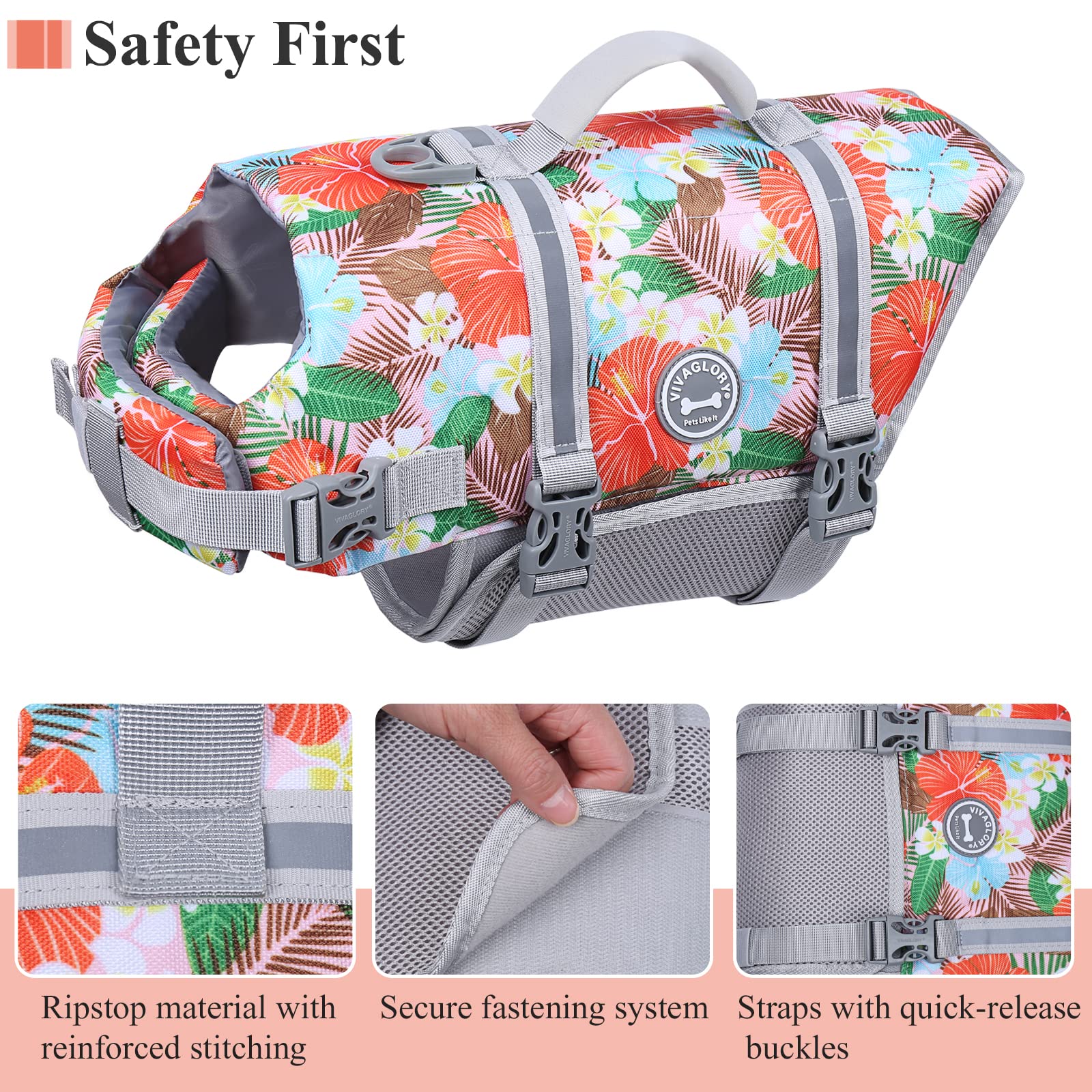 VIVAGLORY Rip Stop Dog Life Jacket, Buoyancy Aid with Handle, Buoyancy for Doggy Dog Life Jacket for Swimming & Boating, XXS - Image 4