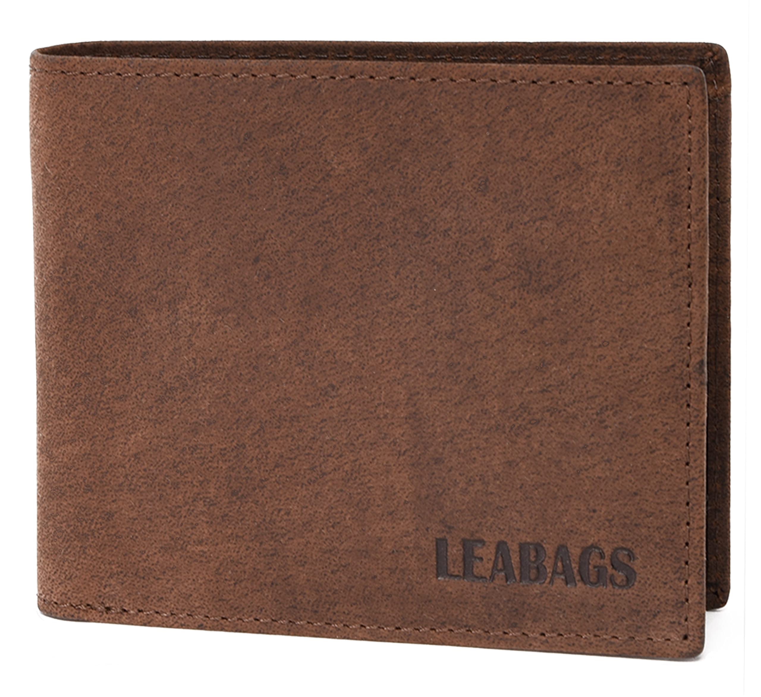 LEABAGS Leather Wallet for Men | Genuine Leather Purse with RFID Protection | Landscape Format | Wallet with Coin Pocket | 11 Card Slots | Men's Wallet with Reinforced Stitching | 4.3 x 3.5 x 0.8