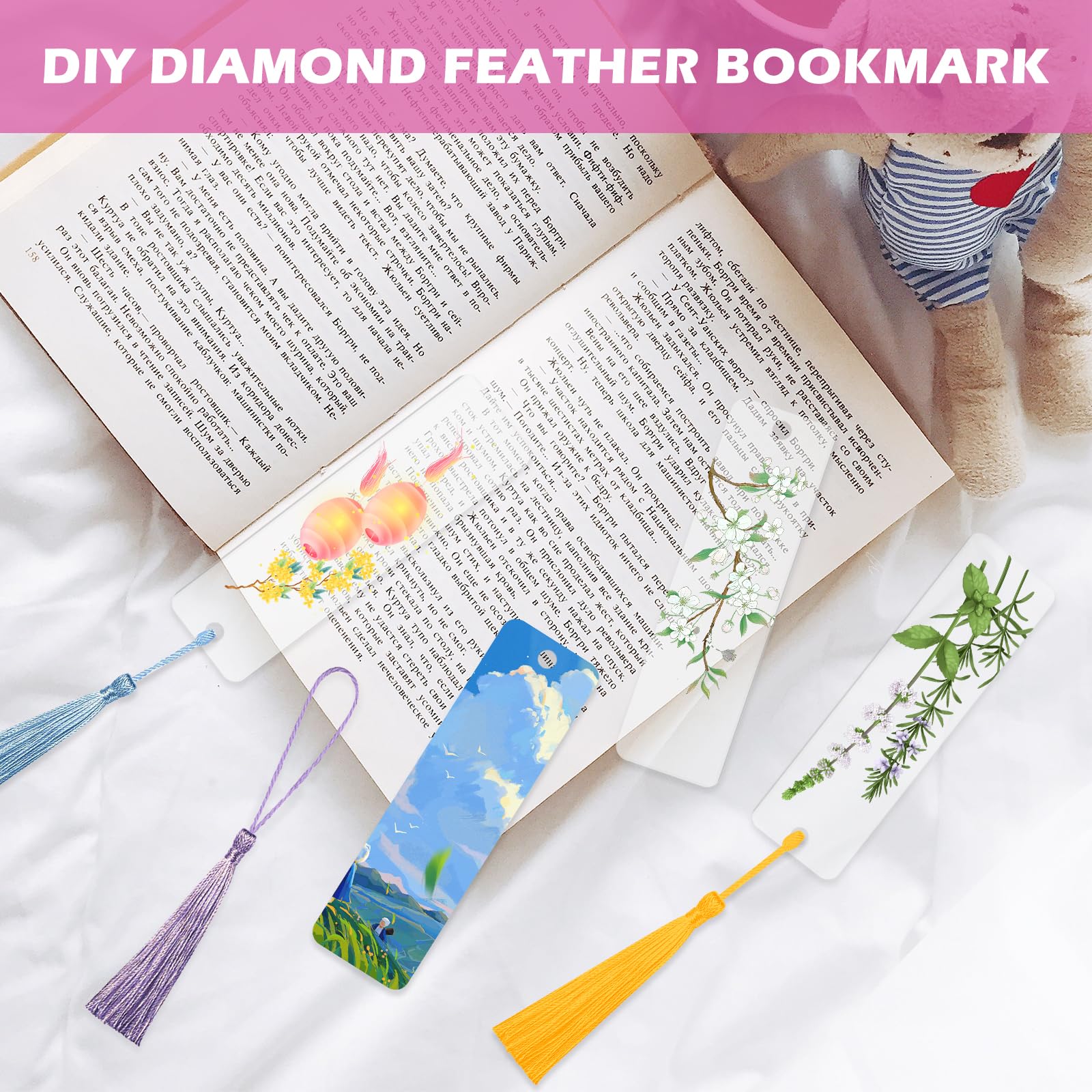 60 Stück Lesezeichen Set - 30 Acryl Lesezeichen + 30 Quasten DIY