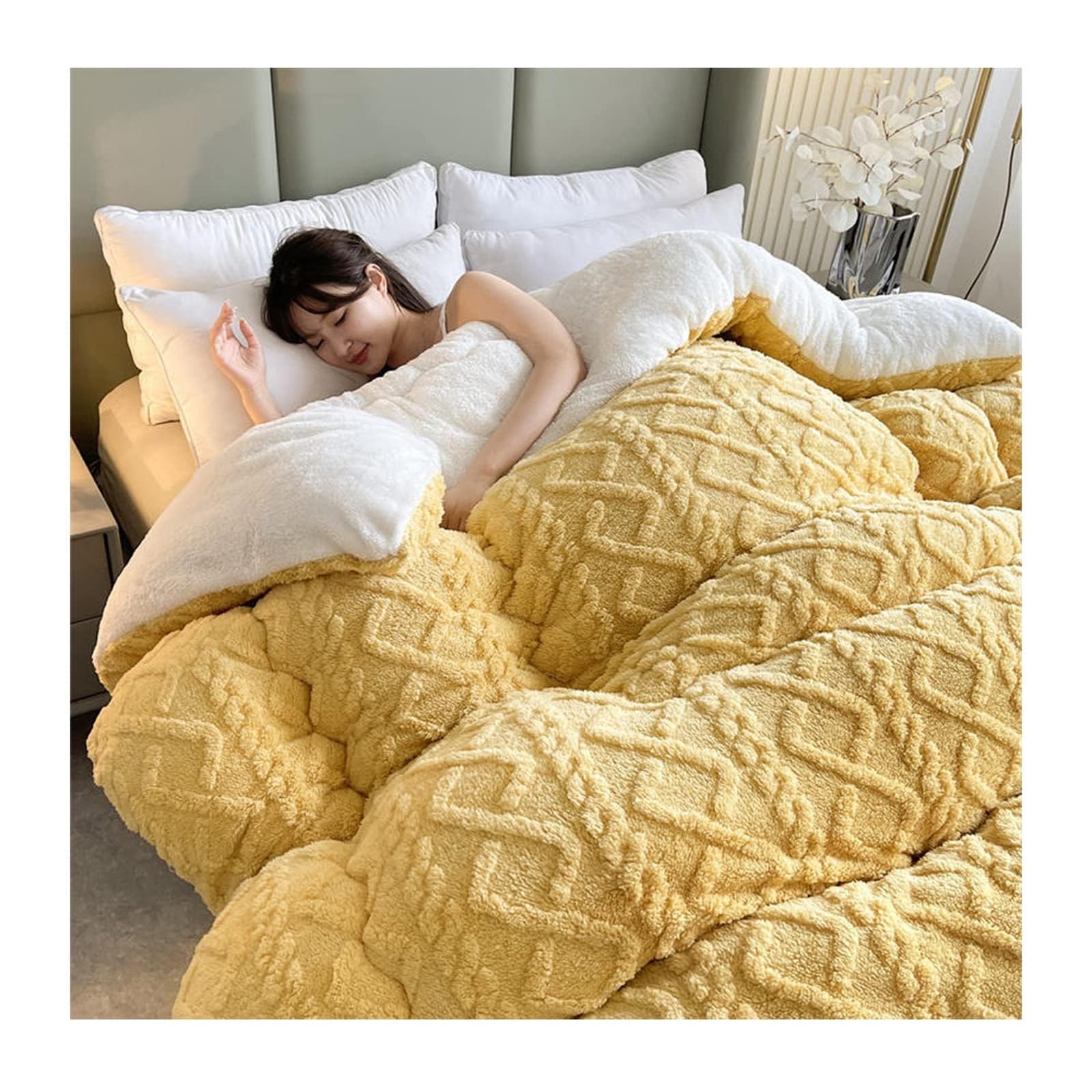 Thickened Super Soft Insulation Hibiscus Winter Quilt -Cashmere Hibiscus Double Fabric - Breathable Warmth Fluffy Plush Double Sided Velvet Blanket for Cold Weather(Color1,150X200cm(4kg))