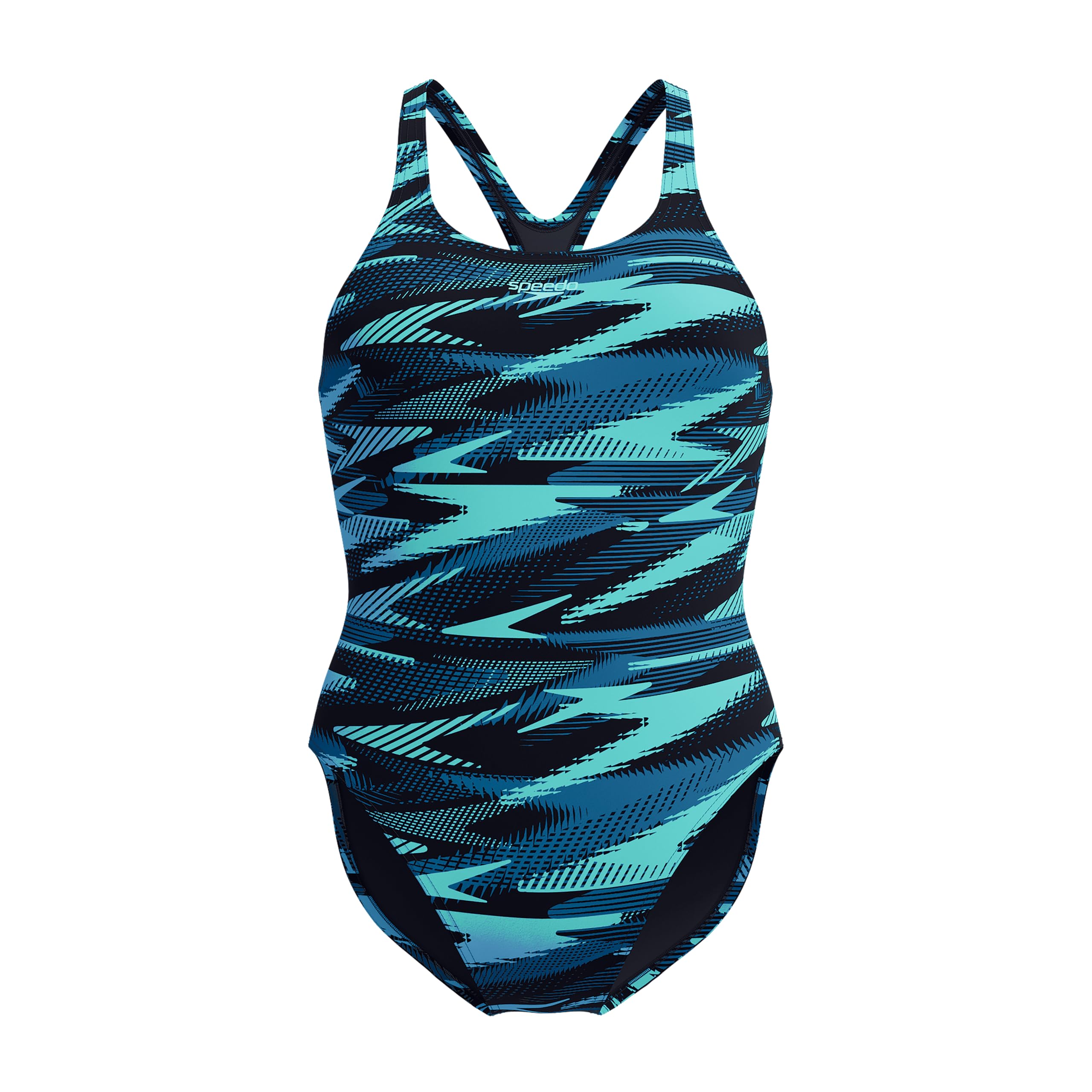 Speedo Women's Hyperboom Allover Medalist Swimsuit |Quick Drying | Fitness | Chlorine Resistant Swimsuit, Dark Teal, 28