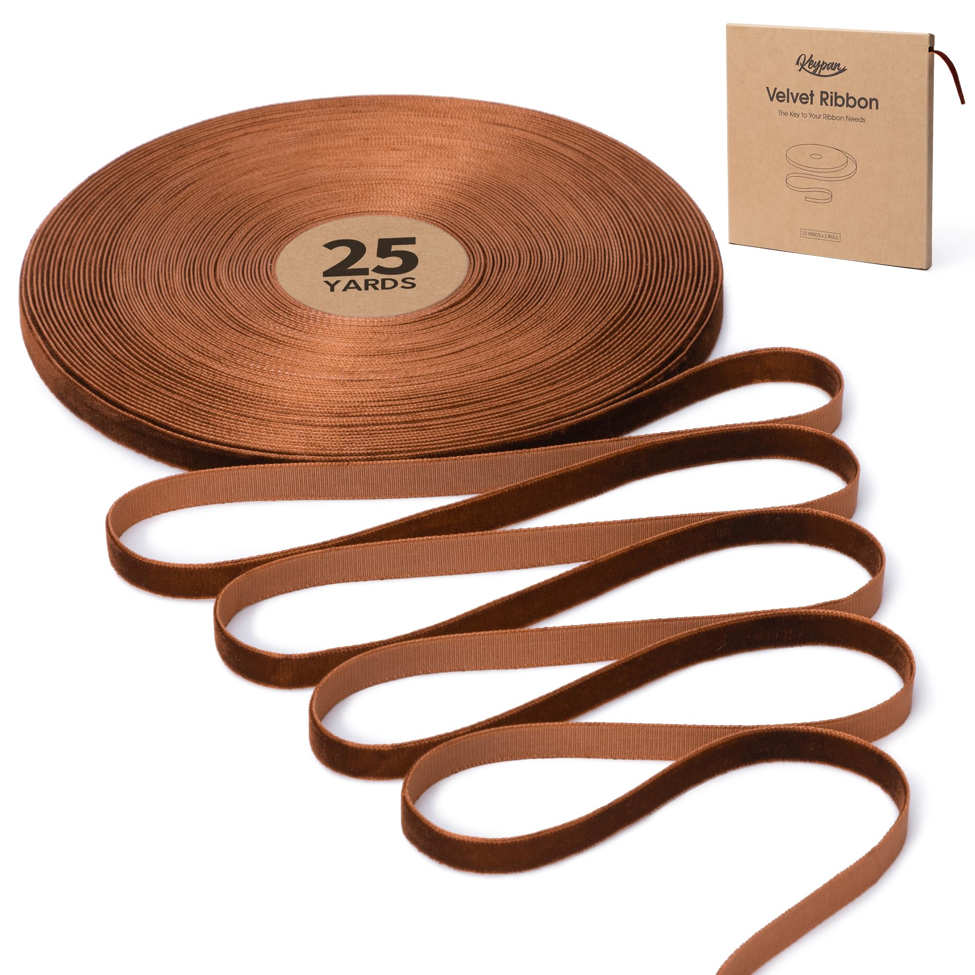 Keypan Dark Brown Thin Velvet Ribbon 9.5mm x 22.9m