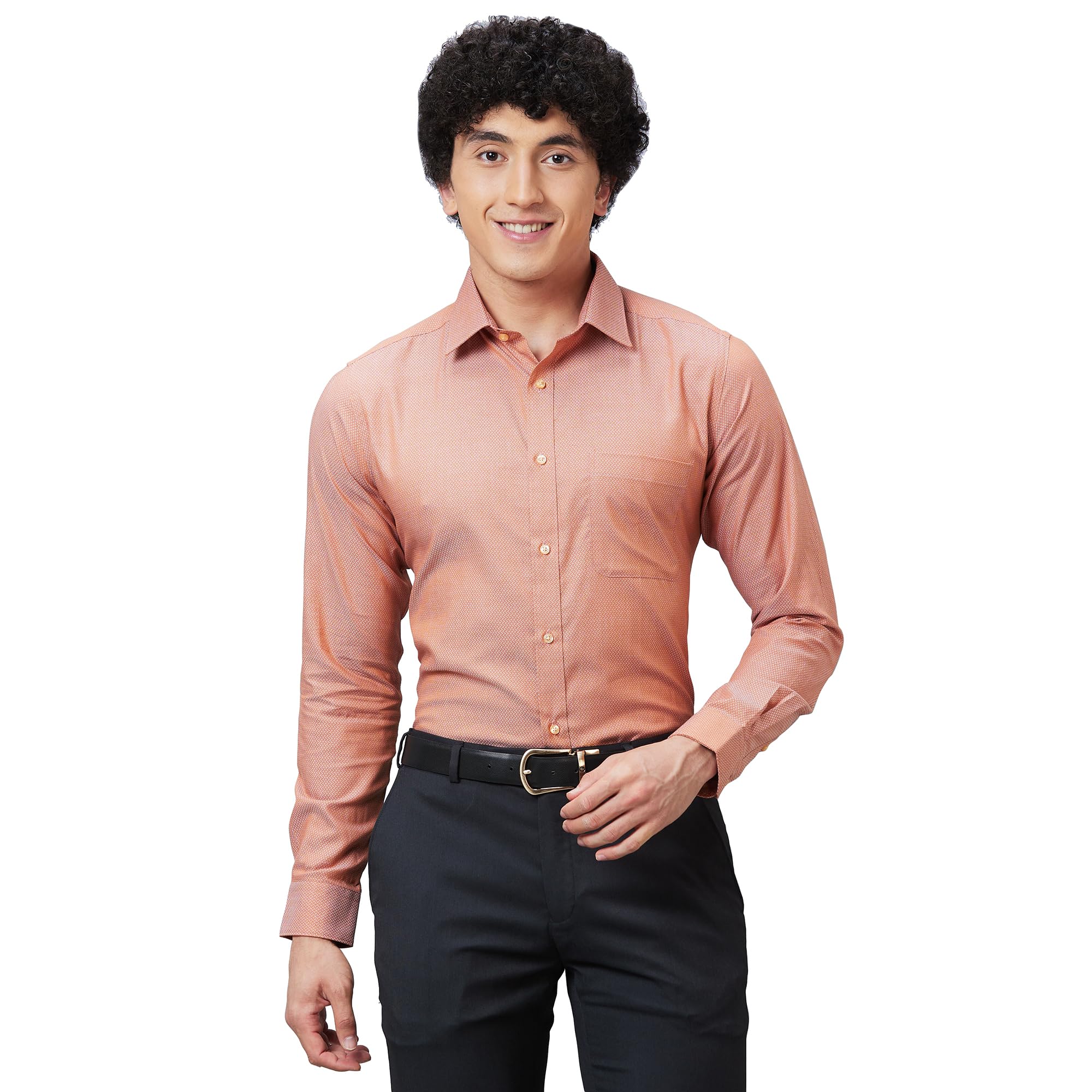raymond Men's Slim Fit Pure Cotton Structure PatternSemi Cutaway Collar Full Sleeve Formal Shirt-picture-24