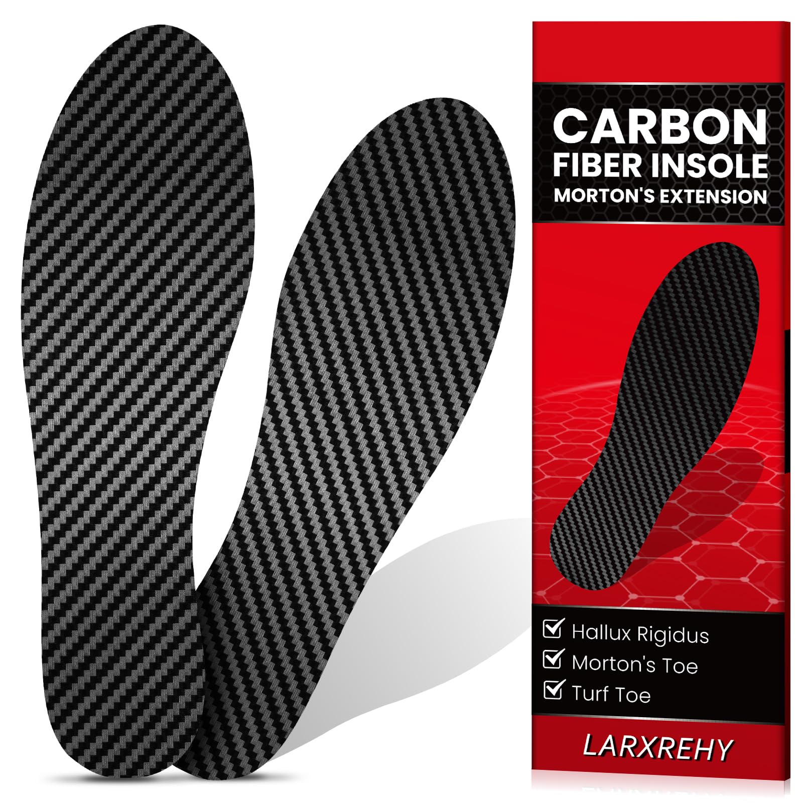 Photo 1 of 1 Pair Carbon Fiber Insole for Men & Women: 1.2mm Thick Rigid Shoe Insert Support Turf Toe, Foot Fractures, Hallux Rigidus & Limitus for Sports, Hiking, Trekking - Alternative to Post Op Shoe, 285mm