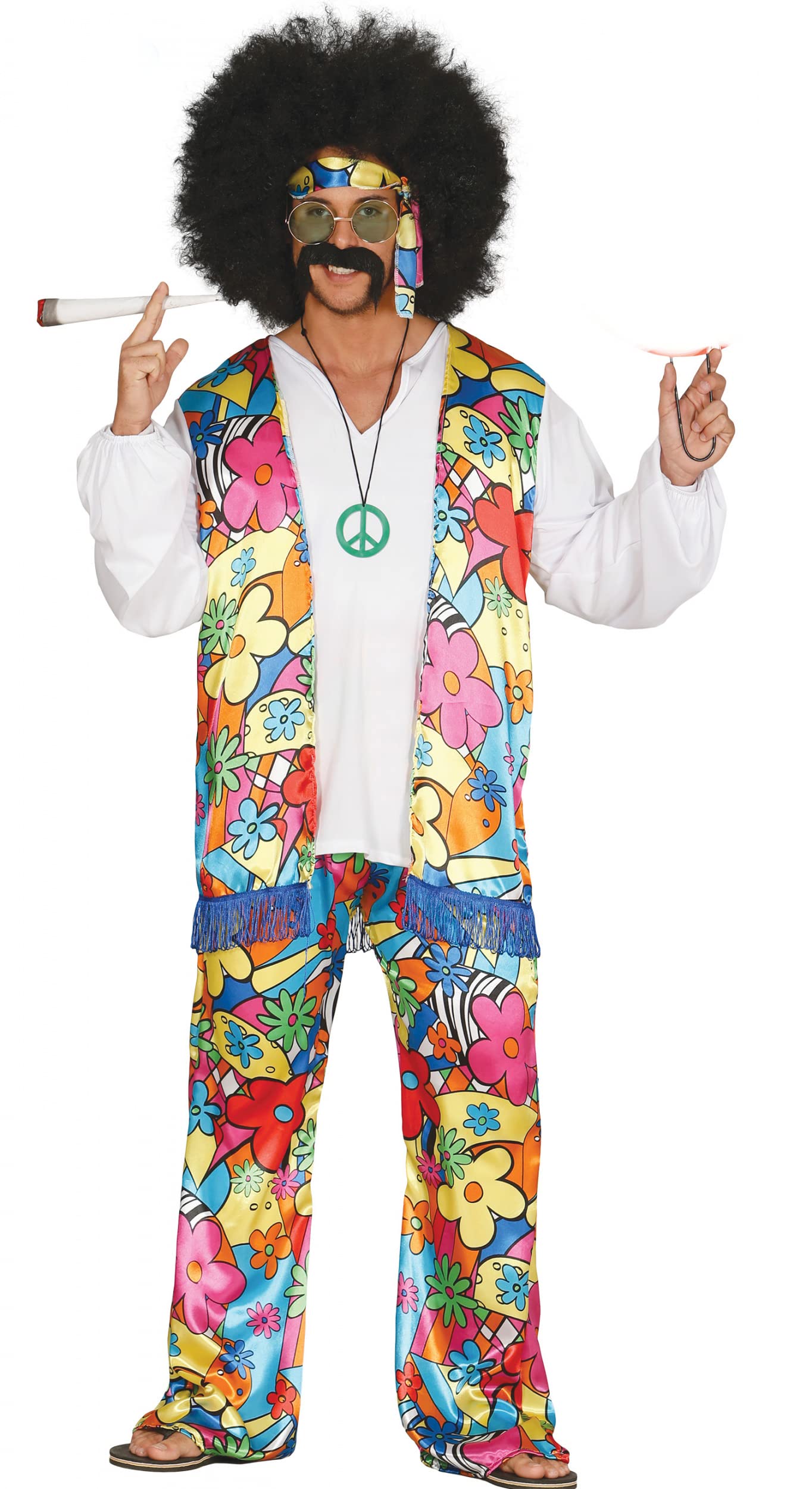 FIESTAS GUIRCA | Disfraz Hippie Rainbow Adulto (48-50/M) - Camisa, Cinta para la Cabeza y Pantalón - Disfraces de los Años '60 para Fiestas de Disfraces, Carnaval y Halloween - Ideal para Adultos