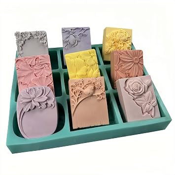 9 Cavities Mixed Flower Soap Mold,Handmade Soap Making Silicone Tray,Flower Silicone Molds for Natural Soap,Scented Candle Wax,Plaster Diffuser,Crystal Epoxy Decorations
