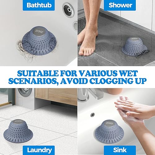 Miniatura 2 de Recogedor de pelo de drenaje de bañera, 1 paquete de protector de drenaje plegable de silicona para desagües emergentes y regulares de ducha,