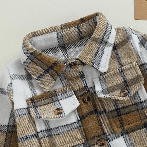 Miniatura 3 de Chaqueta de franela a cuadros para bebé niño y niña, manga larga, cuello con solapa, abotonada, chaqueta informal