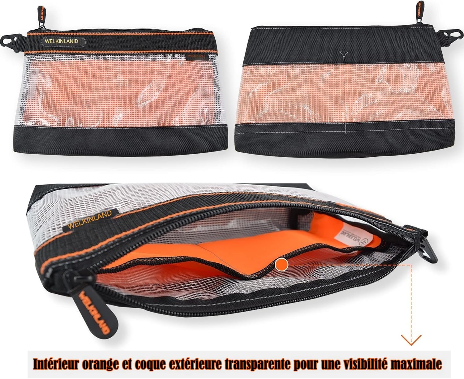 Lot de 4 pochettes transparentes à fermeture éclair de 33 cm, petit sac à outils, mini sac à outils
