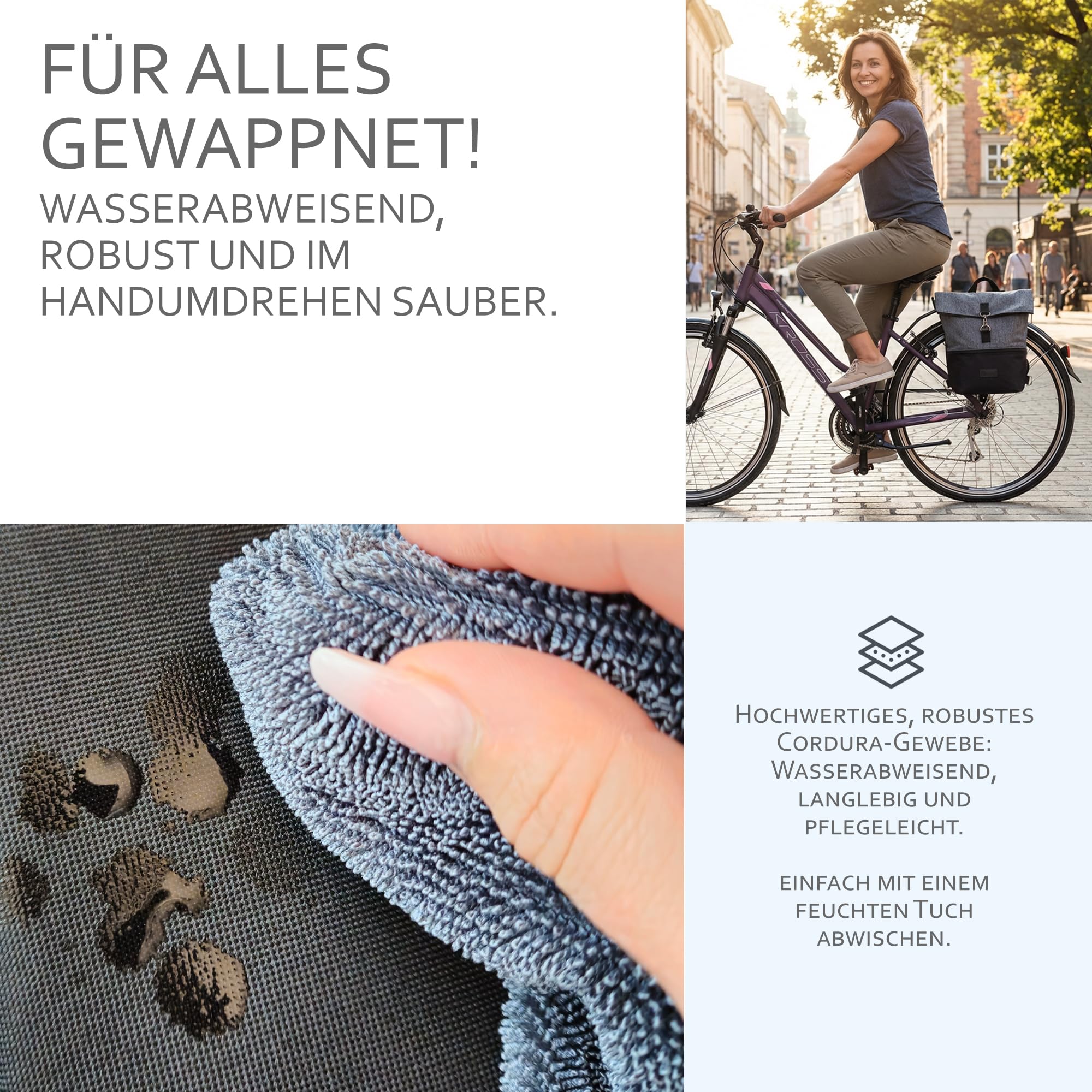 BambiniWelt Fahrradtasche mit Rucksackfunktion – Gepäckträgertasche 20 l, wasserabweisend & leicht zu befestigen, für Arbeit, Freizeit & Sport, für Fahrrad & E-Bike, Farbe: schwarz-dunkelgrau