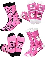 JenPen 2 Pairs Women's Novelty Volleyball Socks - Funny Crew Socks with Peace Love Volleyball Print, Comfortable Cotton Blend Gift