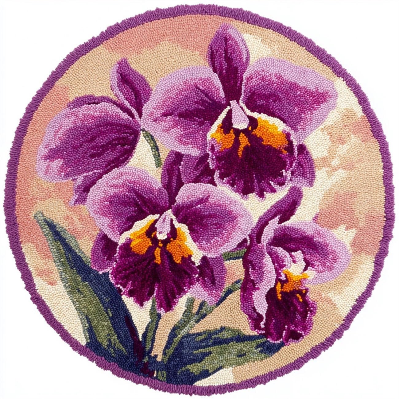 Kitquiver Latch Hook Rug Kits Purple Phalaenopsis Orchid 60x60cm