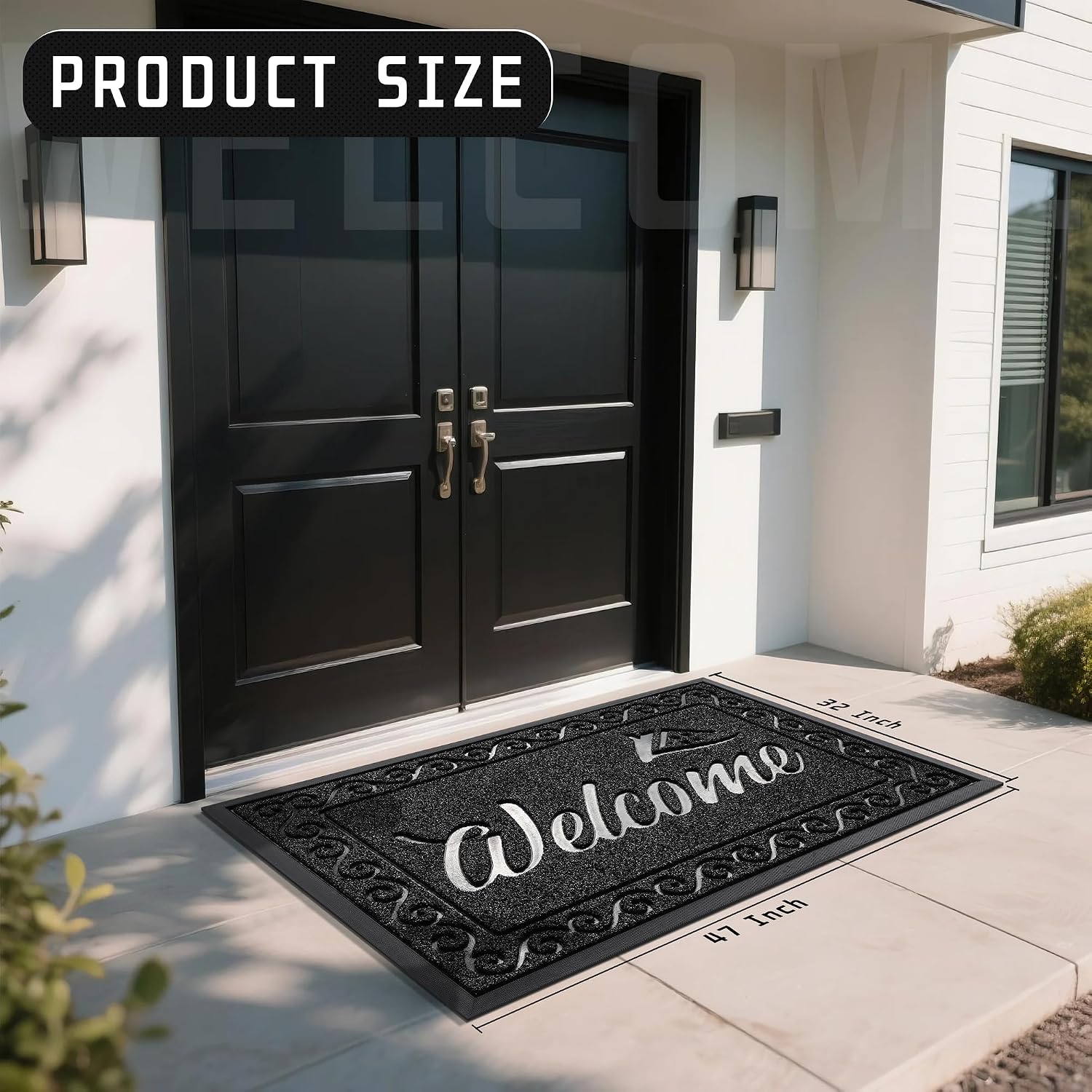 Yimobra Welcome Mat, Heavy Duty Sturdy Door Mats for Home Entrance Outdoor Indoor, Front Doormat for Outside Patio Floor Entry Porch Garage Office, Waterproof, Low Profile, 47X32 Inches, Black