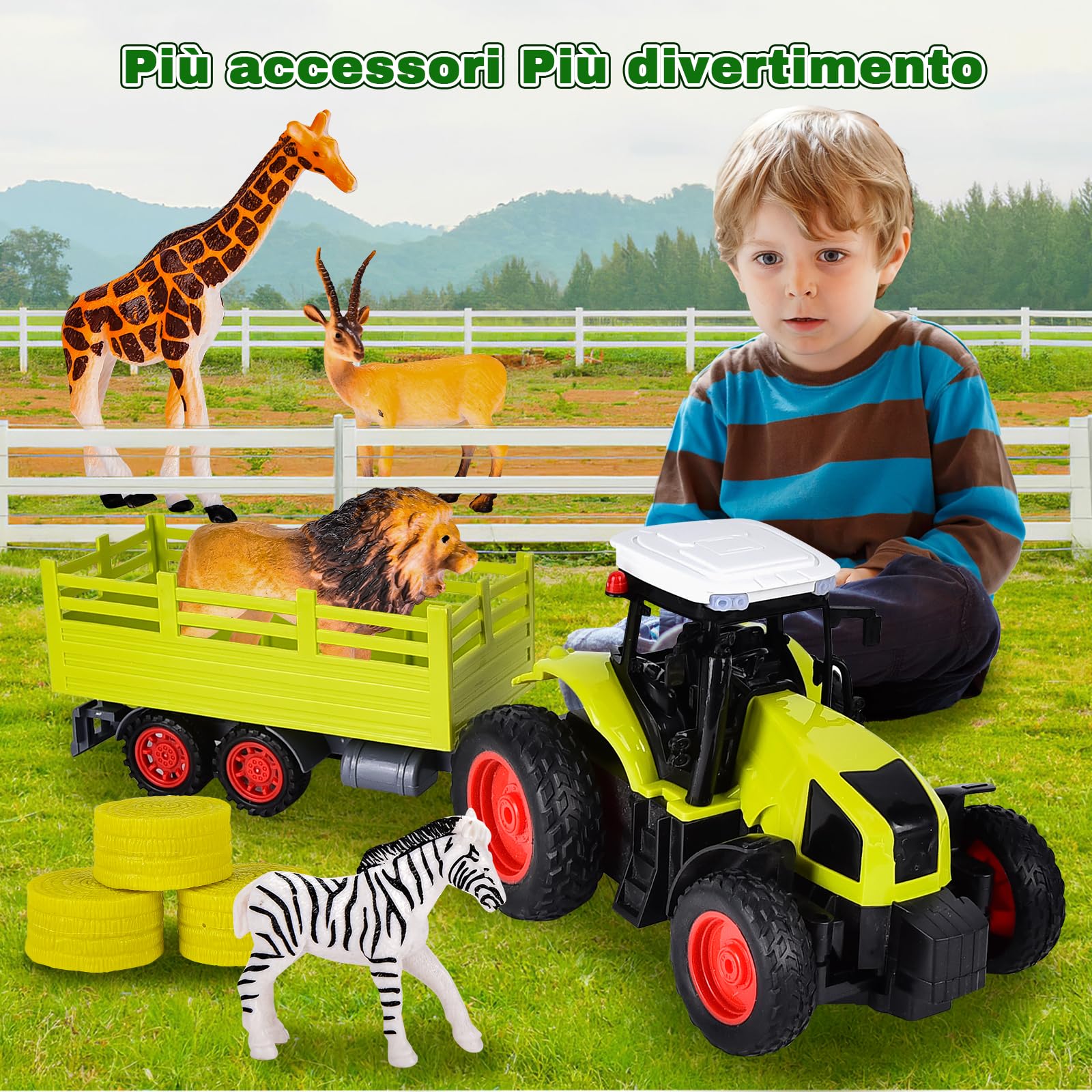 Aragallant RC Trattore Telecomandato per Bambini Con Rimorchio Animale Pagliaio, Radiocomandato Giocattoli Agricoltura Playset 3-8 Anni