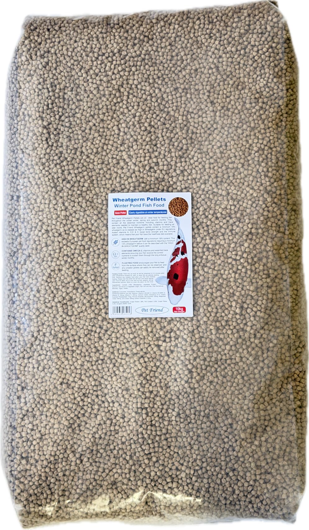 Pet Friend Wheatgerm Pond Fish Food 10kg 5mm Floating Pellets Easily Digestible Goldfish & Koi Cold Water Low Waste Winter Feeding