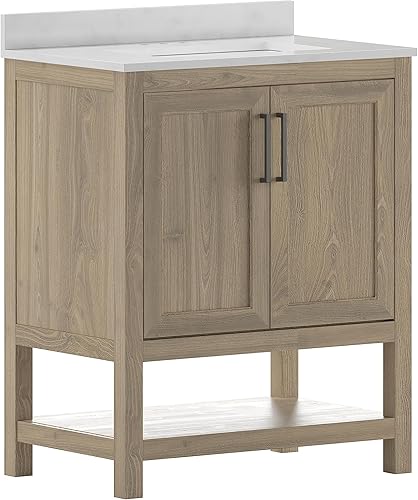 Miniatura 3 de Flash Furniture Vega - Juego de tocador de baño de 30 pulgadas con lavabo, armario de almacenamiento con puertas de cierre suave y estante abierto,