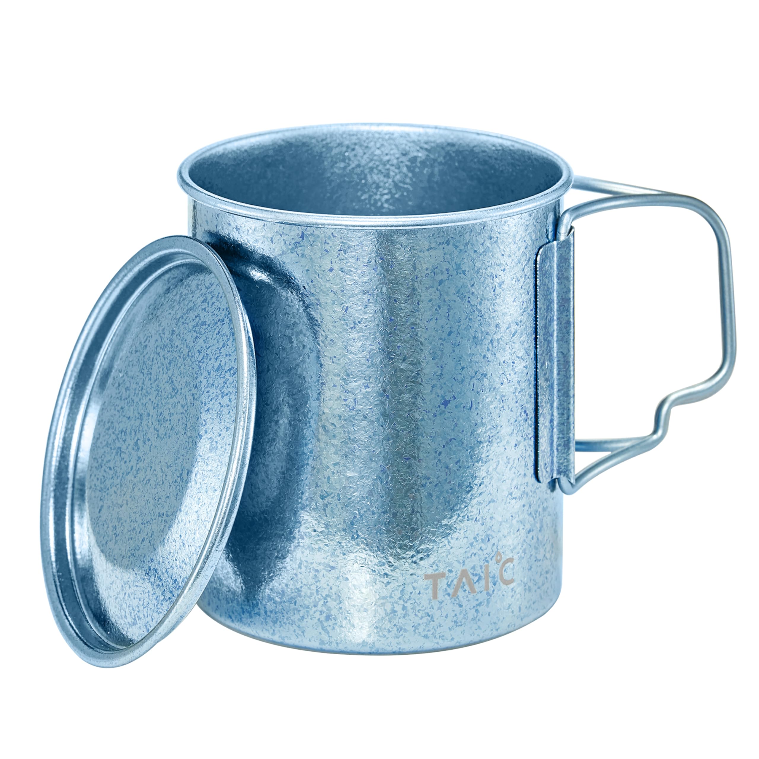 TAIC Titanium Ultralight Mug with Lid, 450ml Portable Collapsible Single Camping Cup, Titanium Mountain Mug for Camping (450ml,Capri Blue)
