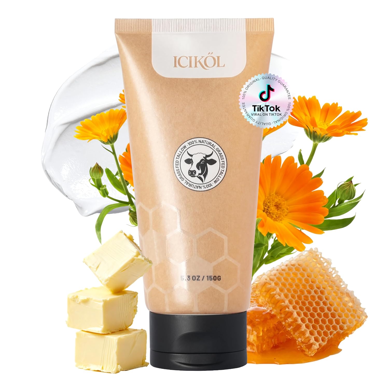 Organic Beef Tallow Honey Balm, Whipped Moisturizer for Face and Body, Grass-Fed Tallow Cream for All Skin Types, Orange Blossom Scent, Non-Greasy Day & Night Skincare, 5.3 oz