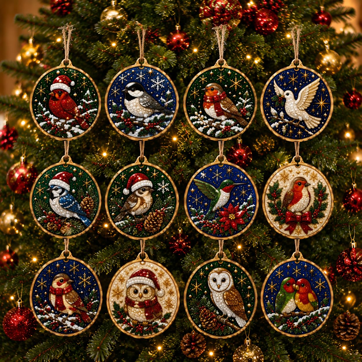 12Pcs Pearl Art Christmas Ornaments DIY Pearl Diamond Art Kits for Adults โ image 1