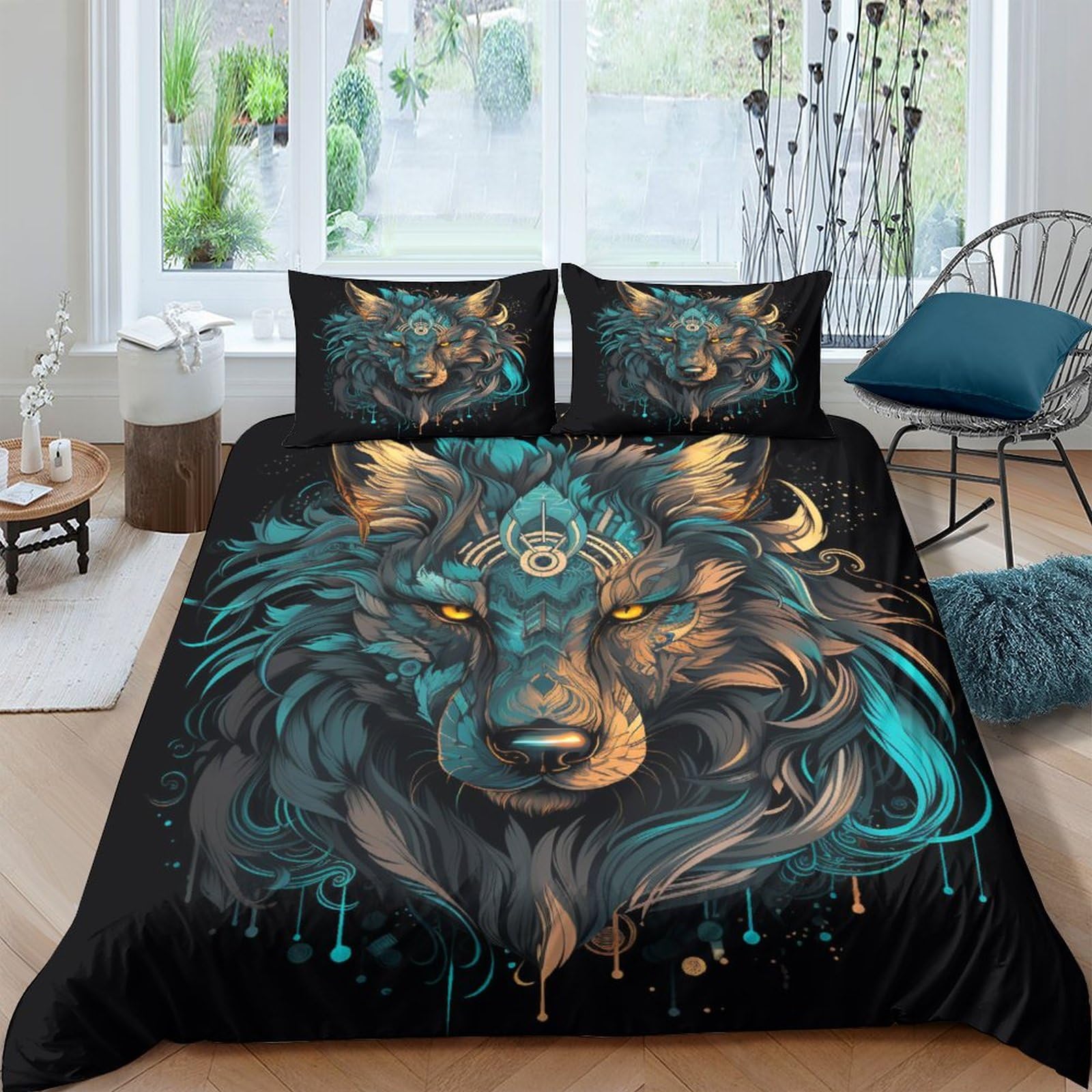 Ghost Wolf Duvet Cover Set Soft Microfiber Bedding Set for Adults Teenager Kids 3 Piece Set with Zipper Closure for Home Decoration Quilt Cover King（220x240cm）
