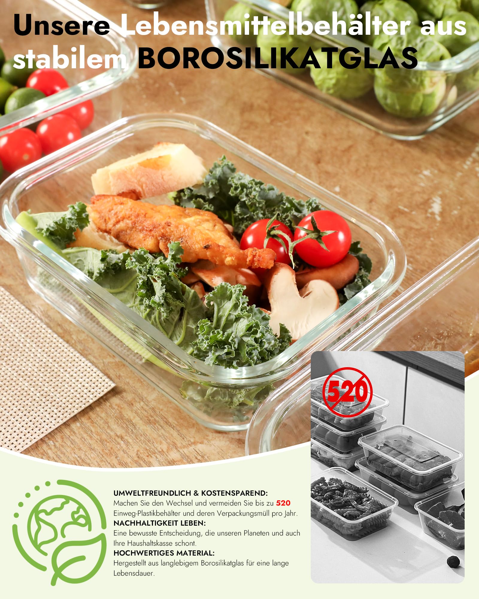 Glasbehälter mit Deckel Set (12 Stück), hochborosilikat, mikrowellengeeignet,ofenfest-20℃~510℃, mit Ventil, spülmaschinenfest – Perfekt für Vorratsdosen, Meal Prep & Gefrierbehälter，Blau