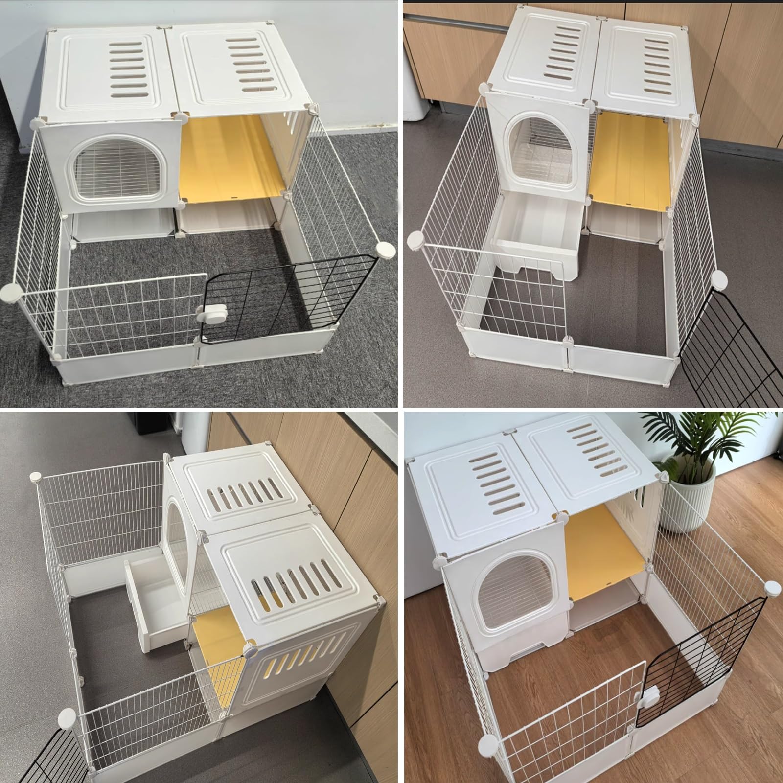 Tragbares Kaninchenhaus Für Drinnen Und Draußen Mit Laufstall DIY Kaninchenstall Mit Schubladen-Toilette Kaninchenkäfig Einfache Montage 4 Größen(117 * 71 * 53cm)
