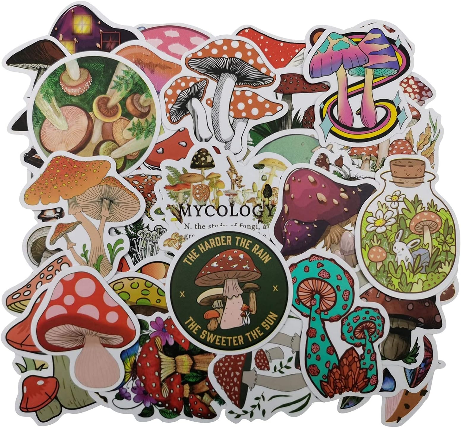 50 PCS Waterproof Mushroom Plant Stickers Decals for Notebooks Skateboards Guitars Water Bottles