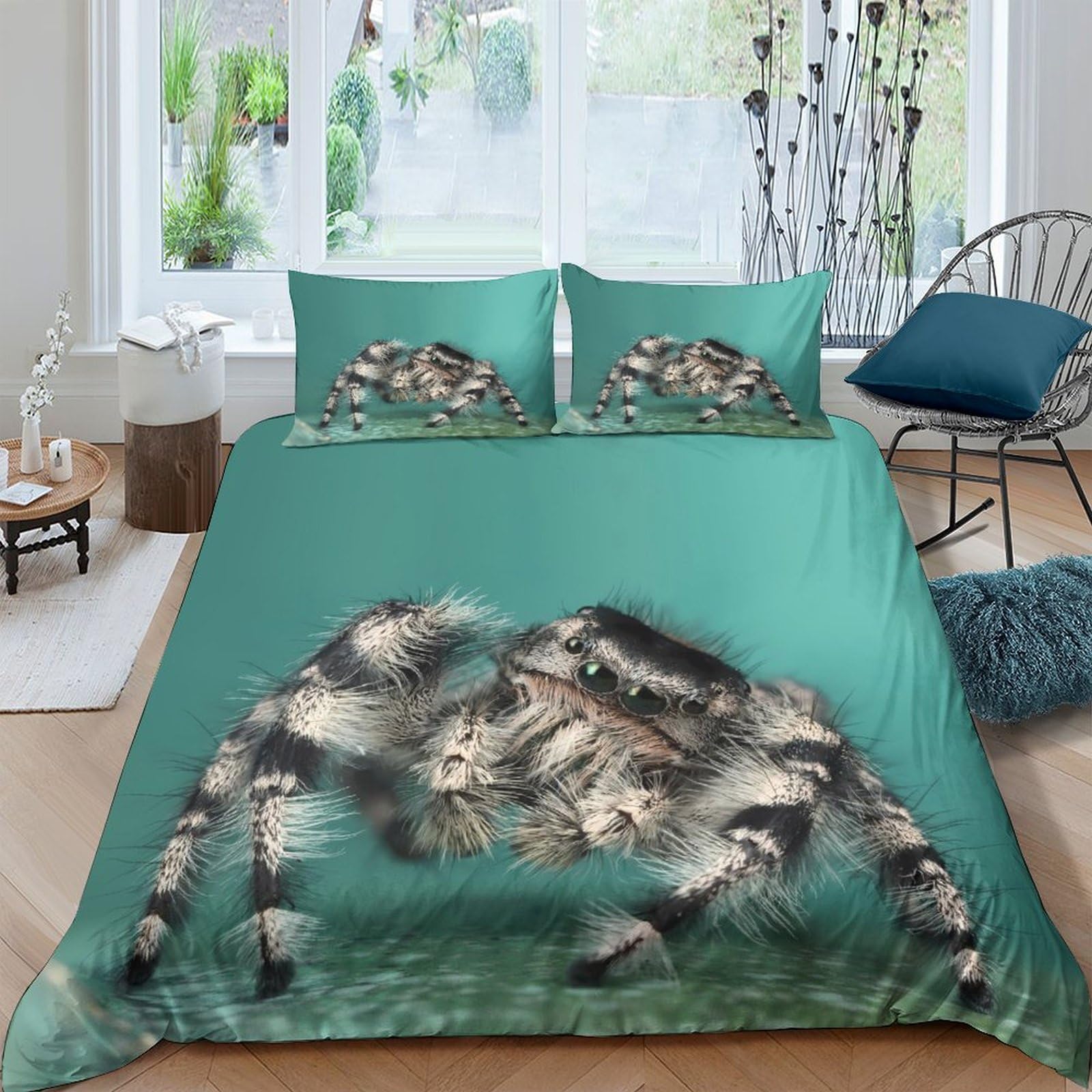 Ctjqhvkz Style-3 3D Printed Realistic Spider Fitted Sheet Microfiber Soft Teal Bed Cover For Bedroom Dorm Mattress Protection Decor Single（135X200cm）