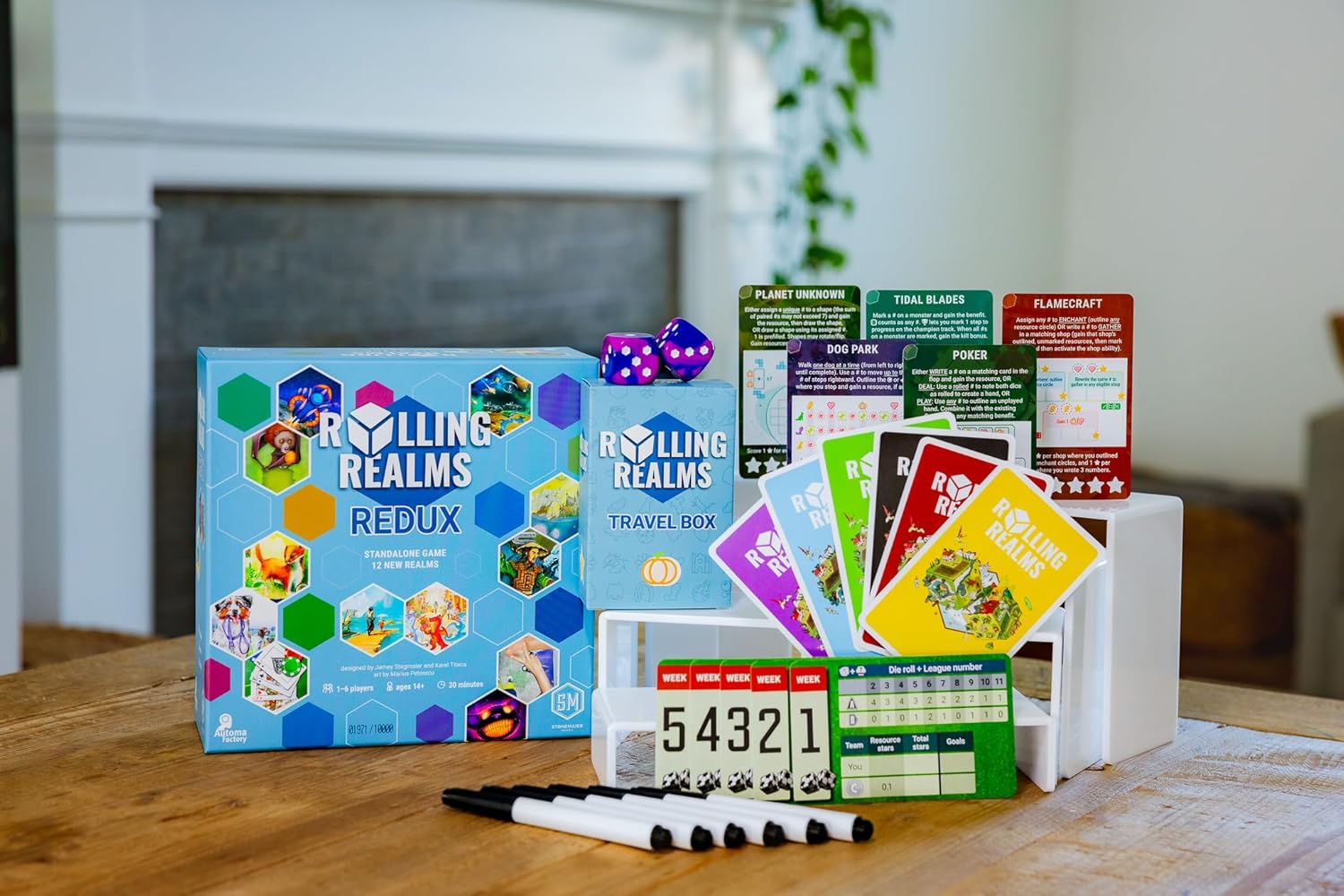 Stonemaier Games: Rolling Realms Redux by Jamey Stegmaier & Karel Titeca | A Light, Strategic Roll-and-Write Game for Families and Adults | Compete in a Series of Minigames | 1-6 Players, 30 Mins