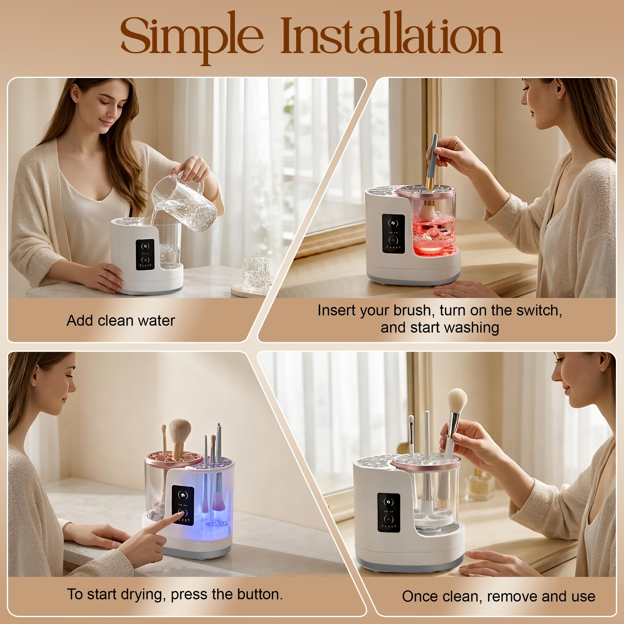 3-in-1-Make-up-Pinsel-Reiniger-Maschine mit Unterlegscheibe, Halter, Lufttrockner, 850 U/min, tragbarer Make-up-Pinsel-Reiniger mit USB, alle Größen, Konturen, Lidschatten, Rouge