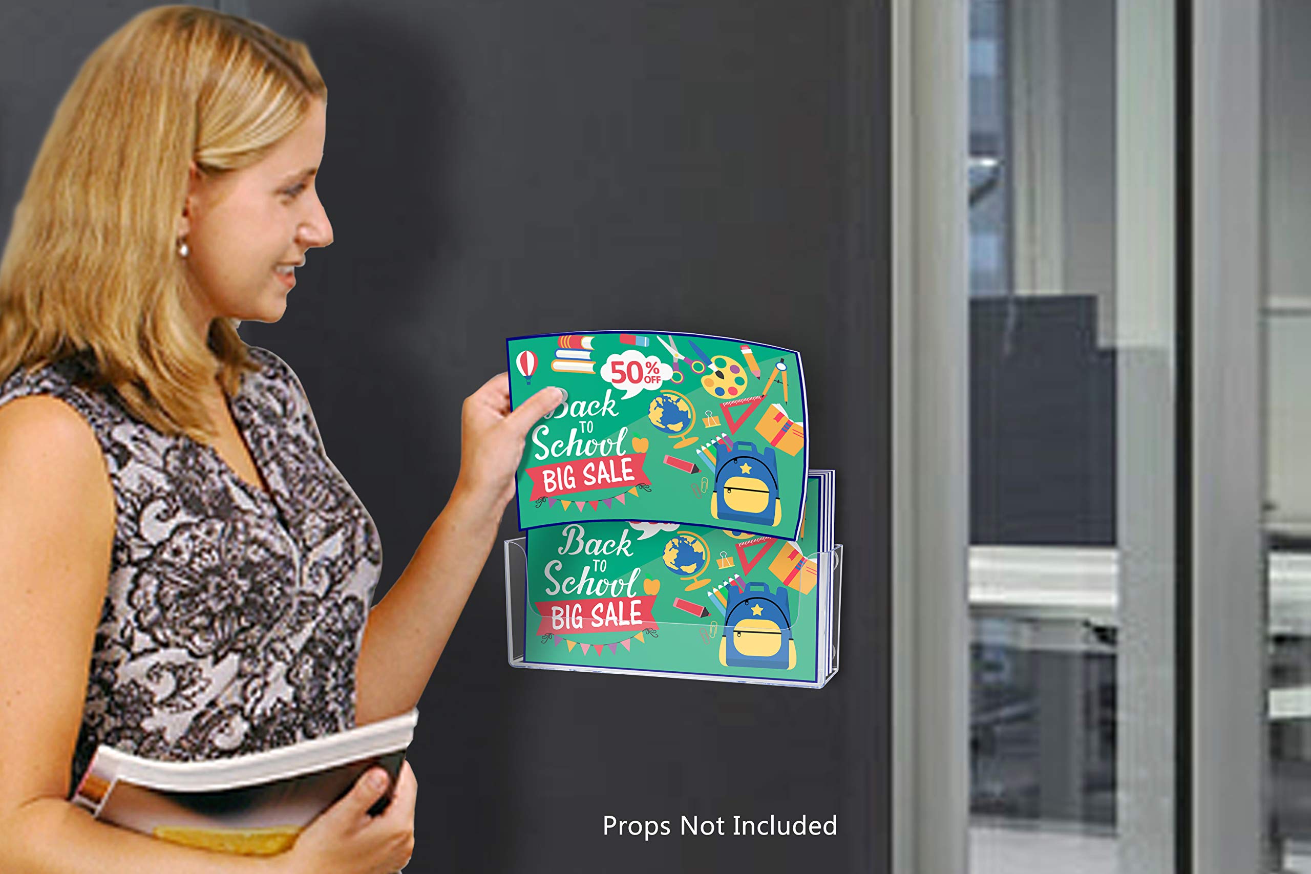 Marketing Holders Magnetic Brochure Holder Horizontal Bifold Display for 8.5 Inch Wide Envelopes or Advertisements Metal Mount Clear Acrylic Literature Caddy for Retail Stores and Offices