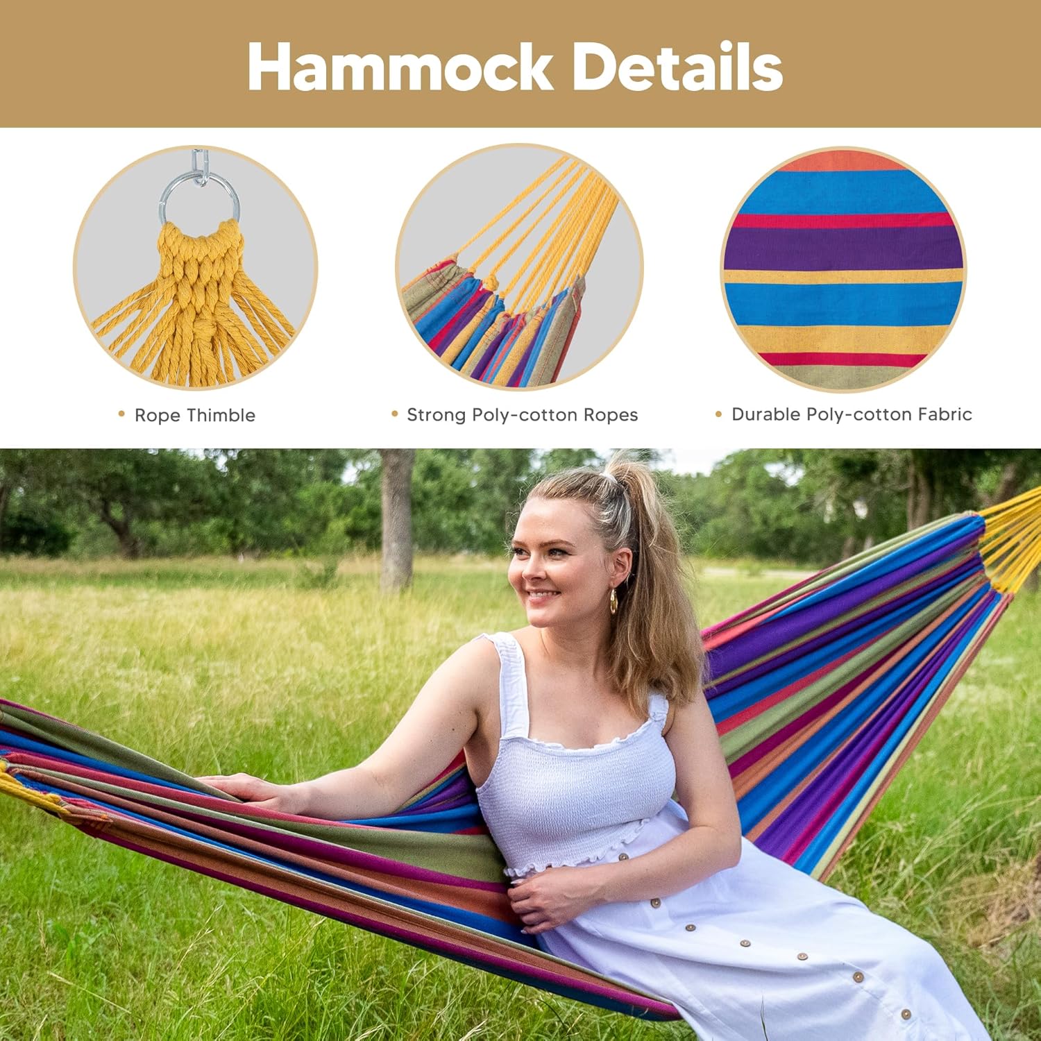 SUNCREAT Portable Space Saving Hammock with Stand, Two Person Hammock with Stand Included, Patent Pending, Rainbow