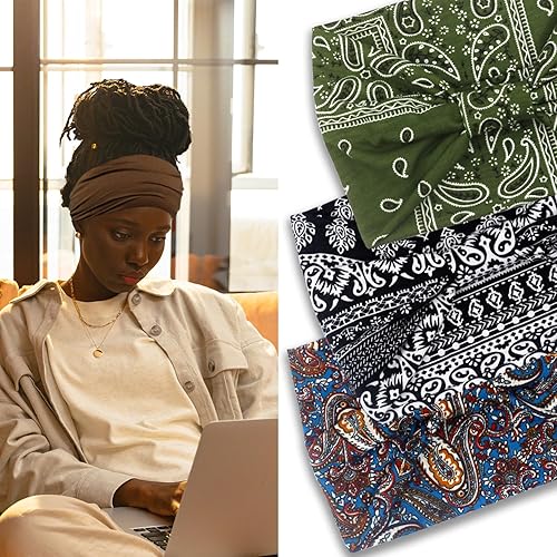 Miniatura 4 de IVARYSS Diademas anchas para mujer, turbantes con nudos, grandes bandas para el cabello estilo africano, accesorios para el cabello, paquete de 6