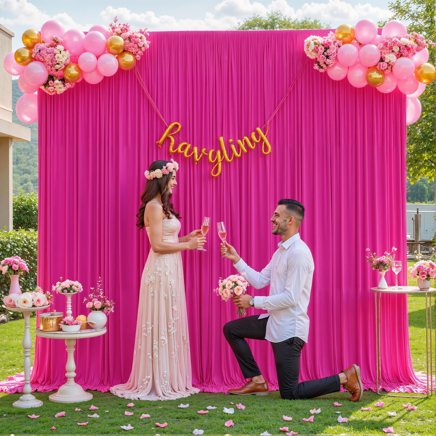 Suppromo 6 Panels Hot Pink Backdrop Curtain for Parties Fuchsia Wrinkle Free 30ft x 10ft Backdrop Drapes Panels for Baby Shower Birthday Photo Photography Fabric Background Decoration — view 9
