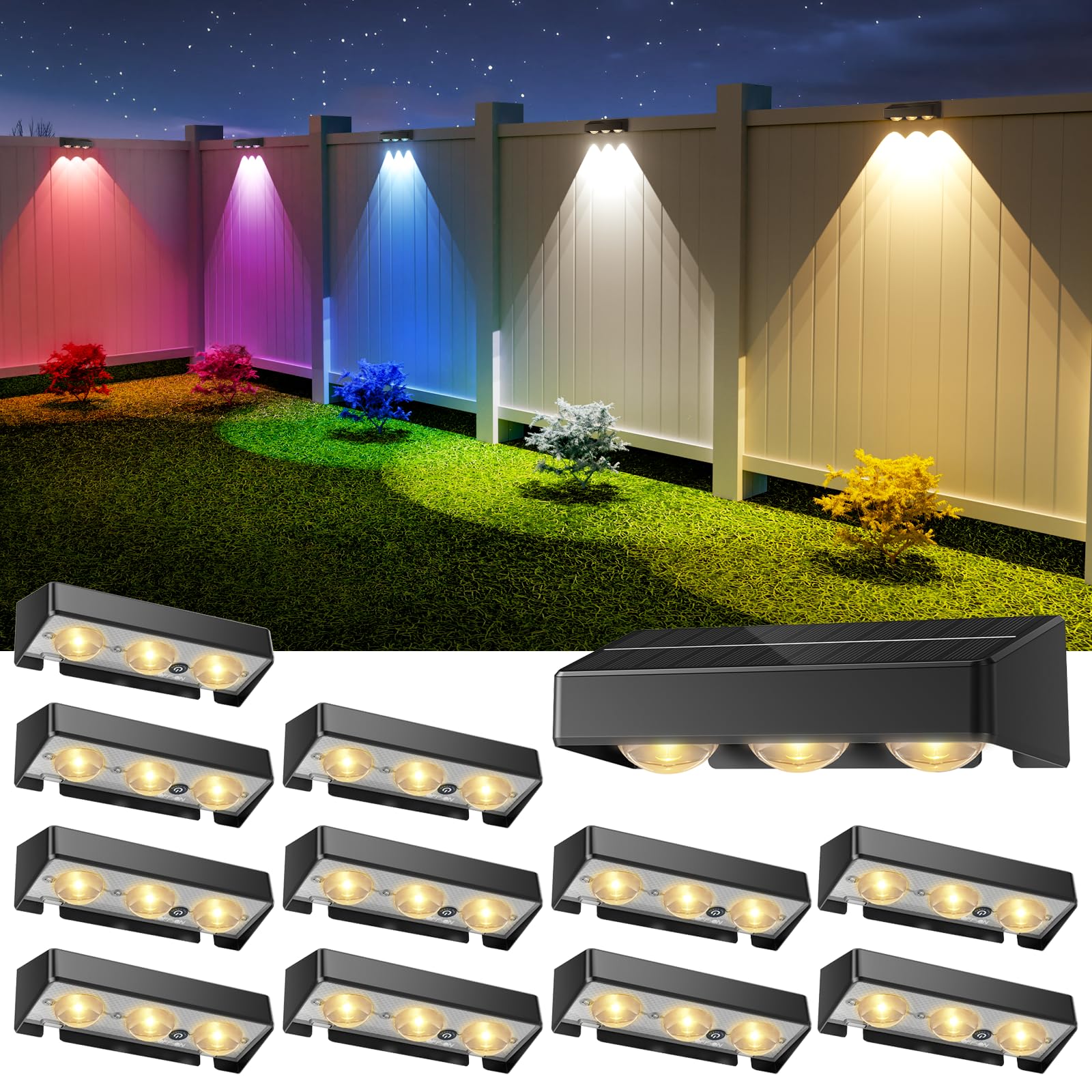 NIORSUN Solarlampen für Außen,12 Stück Solar Wandleuchte Aussen, Solar Wandleuchte Aussen mit 9 Farbtemperaturen,Solarleuchten für Außen,IP65 Super Hell Solarleuchten für Garten/Zäune/Treppen/Terrasse