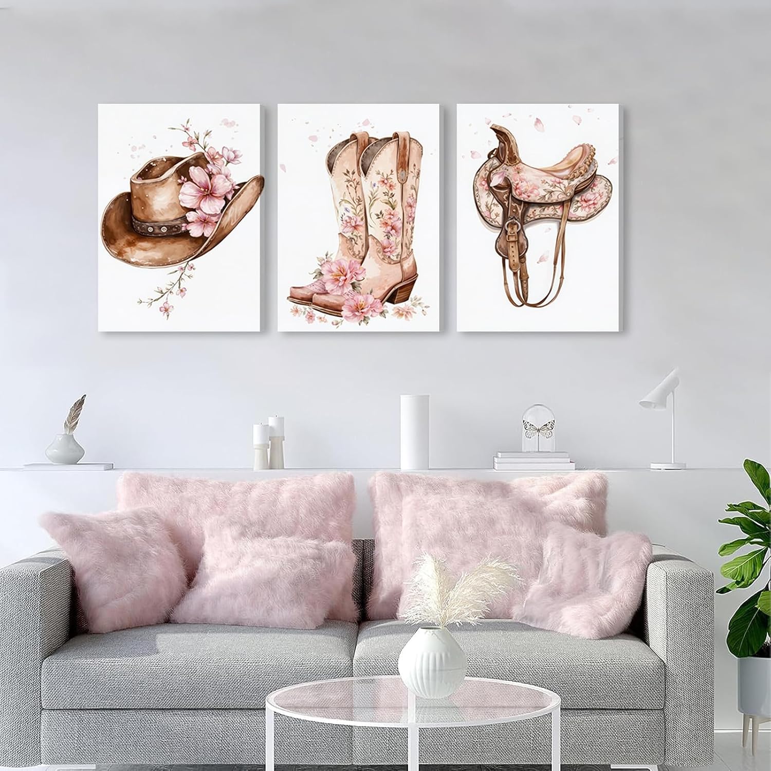 Tertiosh 3Pcs Western Cowgirl Canvas Wall Art Retro Western Flower Boots Hats Wall Decoration Pictures Girls Room Paintings Artwork Preppy Prints for Living Room Bedroom Dorm Decor 12x16in - Image 6