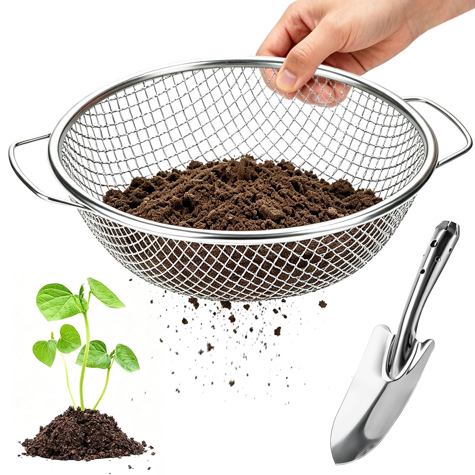 BXUUXA Gartensieb 30 cm Rund 6 mm Kompostsieb mit Griff | Verzinktes Metallsieb zum Sieben von Kompost, Erde, Sand und Kies, stabile Ausführung für Garten- und Landschaftsarbeiten