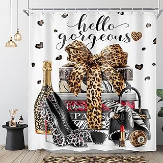 Riyidecor Fashion Brown Leopard Shower Curtain 60Wx72H Inch Cheetah Prin...