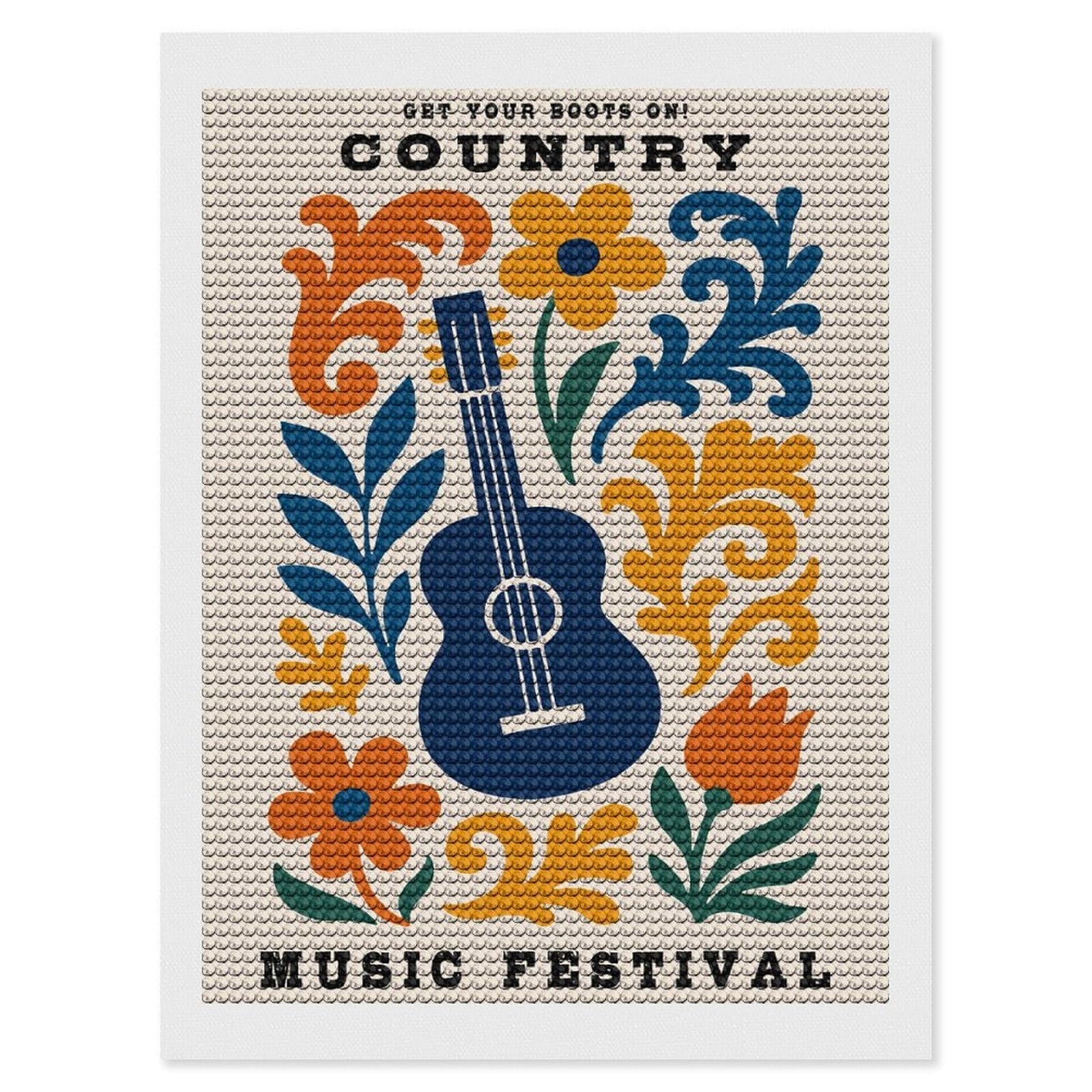Junmoney Country Music Festival Diamond Painting Set 12"x16", Modern Decor, for Beginners, Printed Canvas, Thoughtful Handmade Gift, with Tool Kit