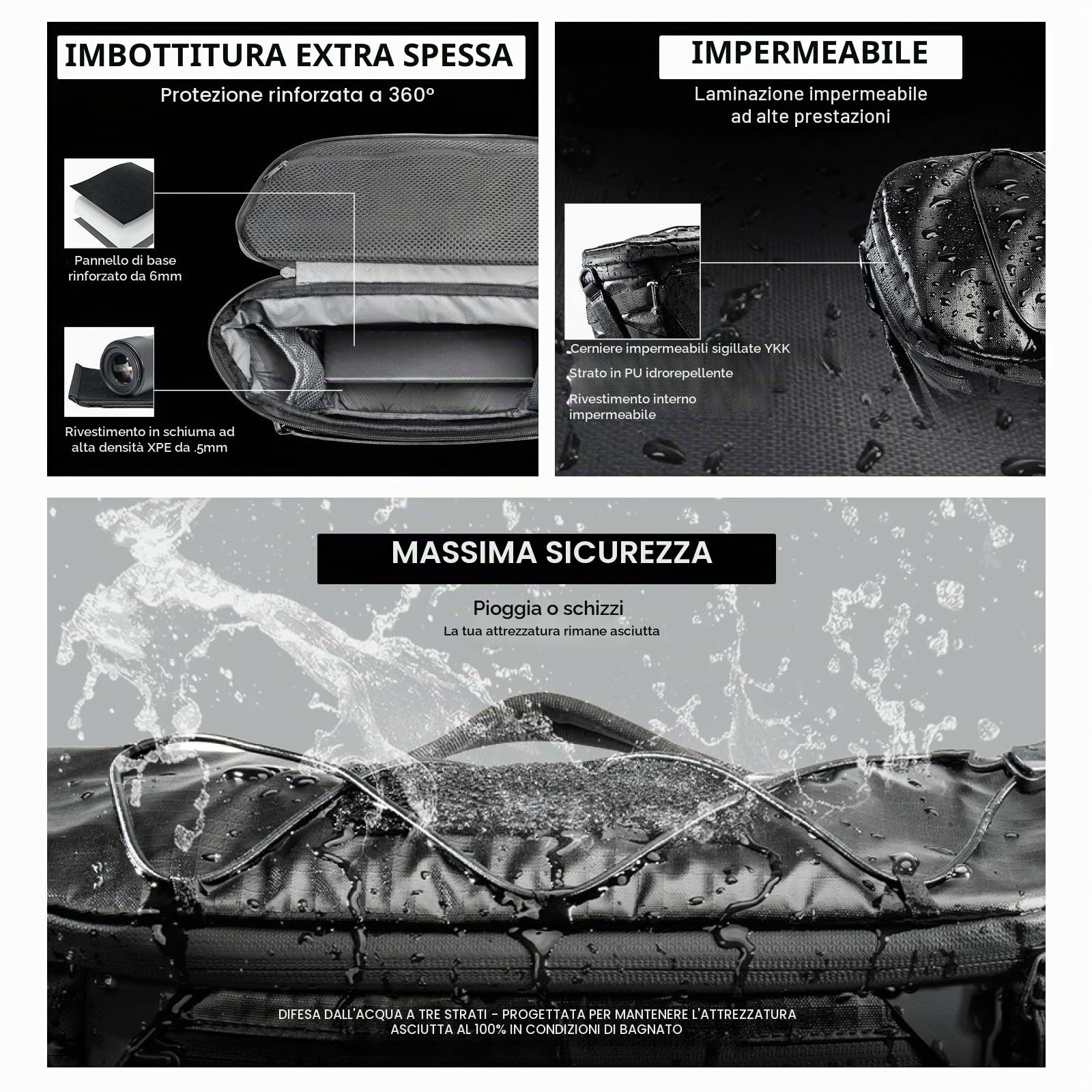 VSGO Black Snipe Pro 7-9L Borsa a Tracolla Espandibile per Fotocamera, con tessuto impermeabile, divisori modulari, sistema antitorsione e supporto per treppiede, leggera e professionale.