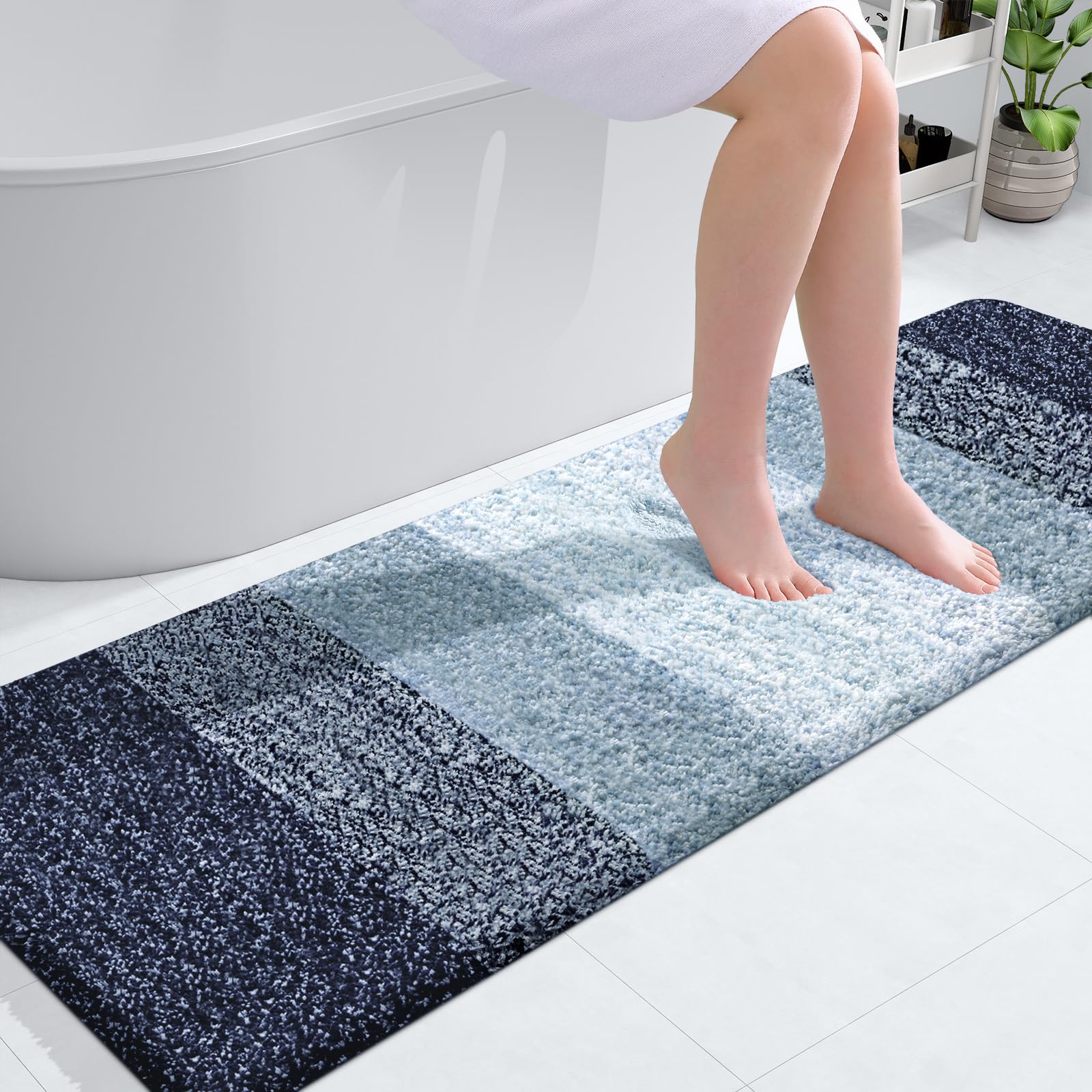 OLANLY Bathroom Runner Rug 59x20, Extra Soft Absorbent Microfiber Bath Rugs | Airy Blue, Non-Slip Quick-Drying Rubber Backing, Washable Long Bath Mat for Floor, Tub and Shower, Home Decor