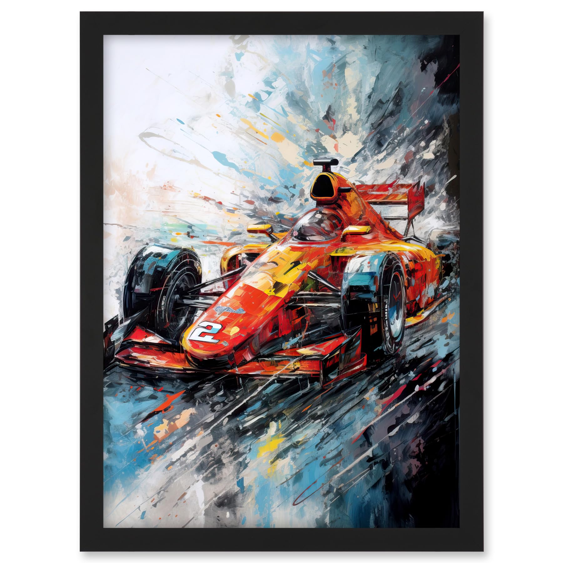 Artery8 Orange Race Car Grand Prix Action Shot Painting Artwork Framed A3 Wall Art Print