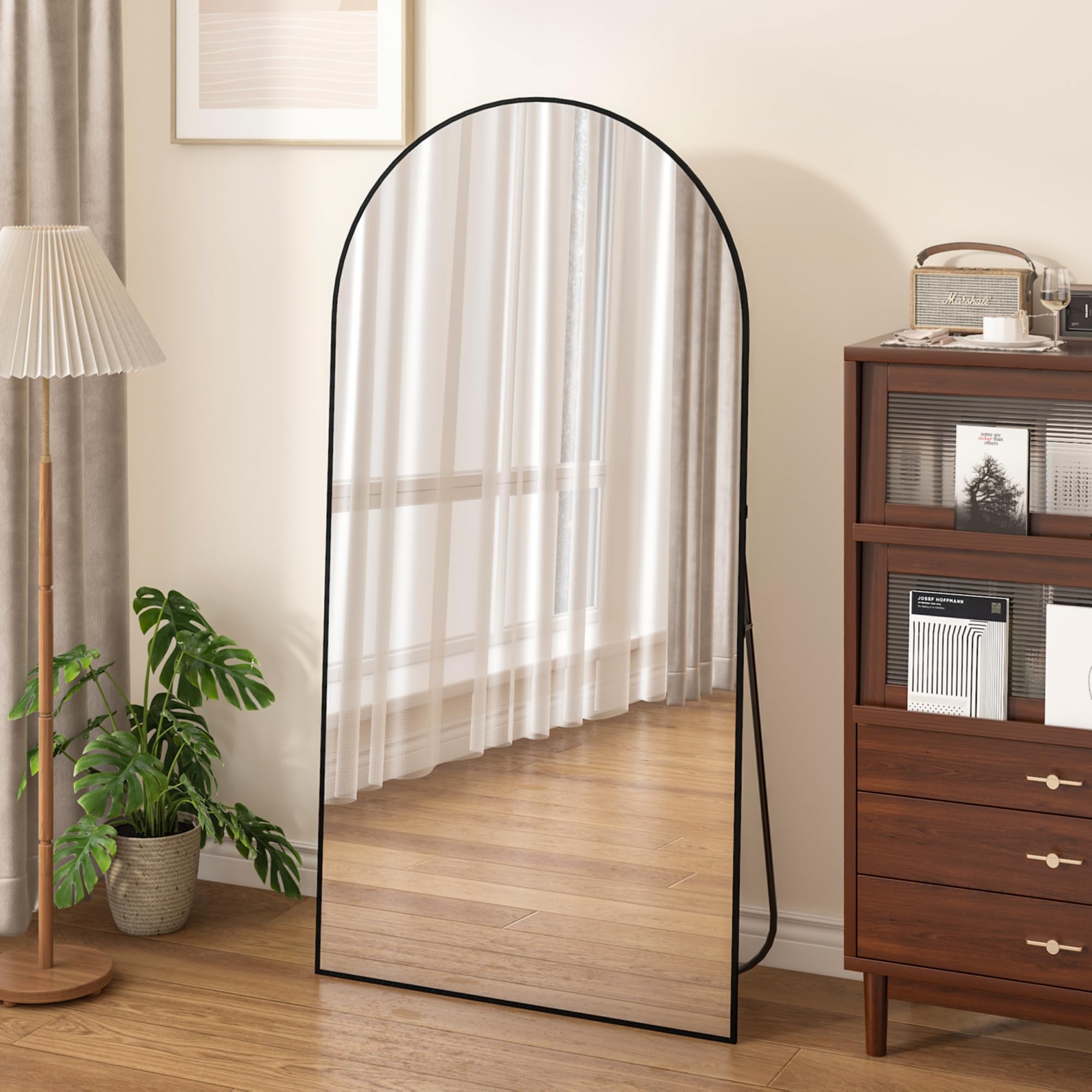Elemango Spiegel in volledige lengte, 162 x 53 cm, full-body wandspiegel met aluminium frame, gebogen bovenspiegel, staande om op te hangen of te leunen, dressingspiegel voor slaapkamer, woonkamer