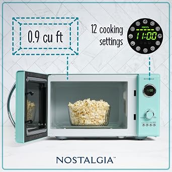 Nostalgia Retro Countertop Microwave Oven - Large 800-Watt - 0.9 cu ft & BLACK+DECKER Digital Microwave Oven with Turntable Push-Button Door, Child Safety Lock